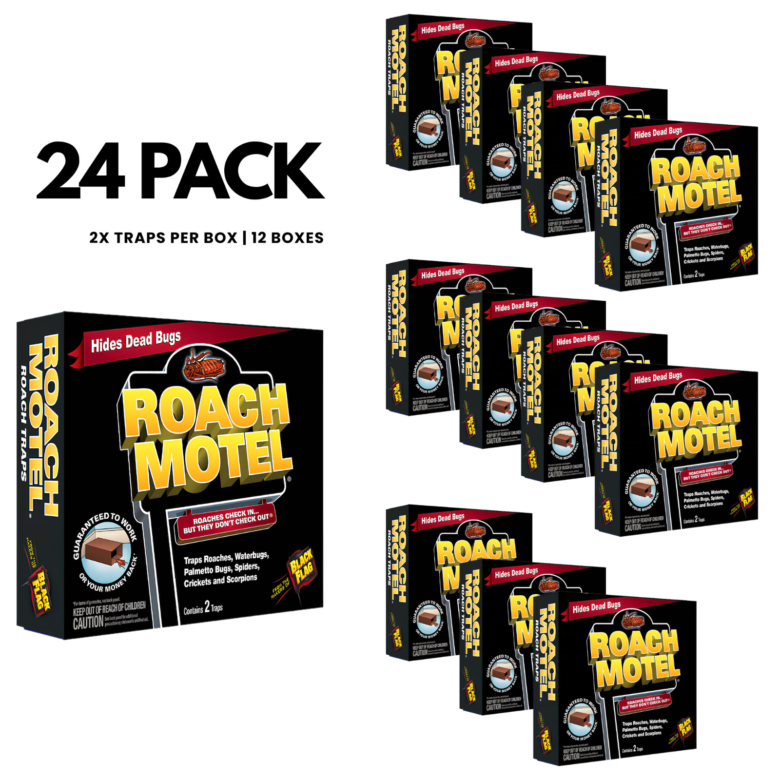 Black Flag Roach Motel Roach Bait & Glue Trap, 24 Pack, Lot of 12 Boxes HG11020
