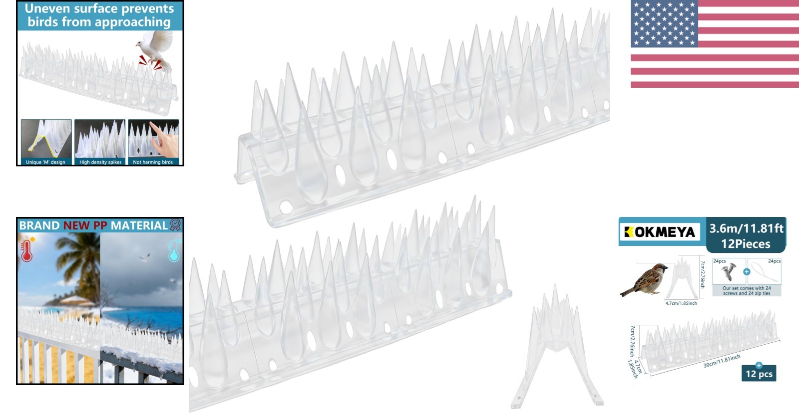 Bird Spikes, Clear, 12 Pack, New Roof Overhang Spikes, Pigeon Spikes for Fenc…