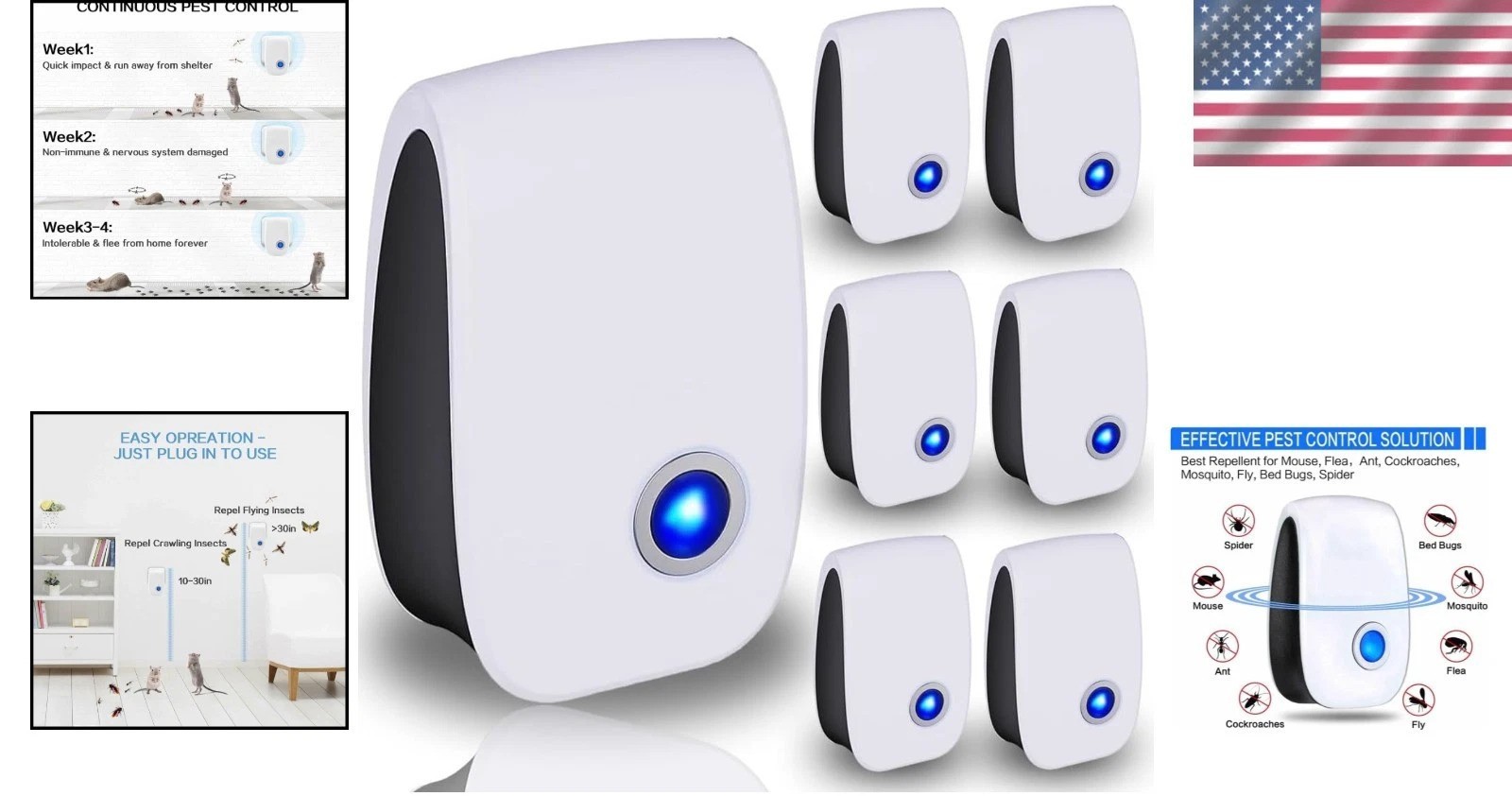 Silent and Effective Ultrasonic Pests Repeller – 6 Pack, Safe Home Solution
