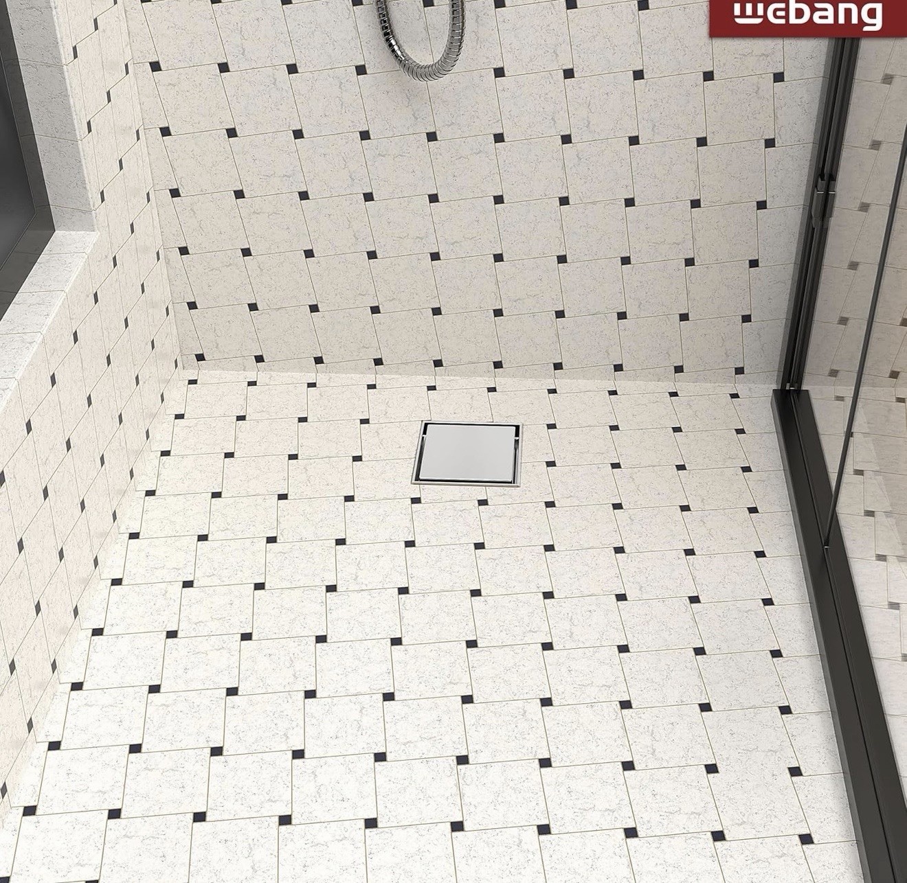 WEBANG 4 Inch Shower Square Drain Brushed Floor Drain with Flange Reversible