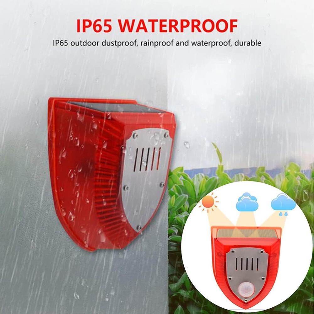 1PCS Solar Motion Sensor Alarm Lamp 129dB Gunshot Sounds & Dog Barking Sound
