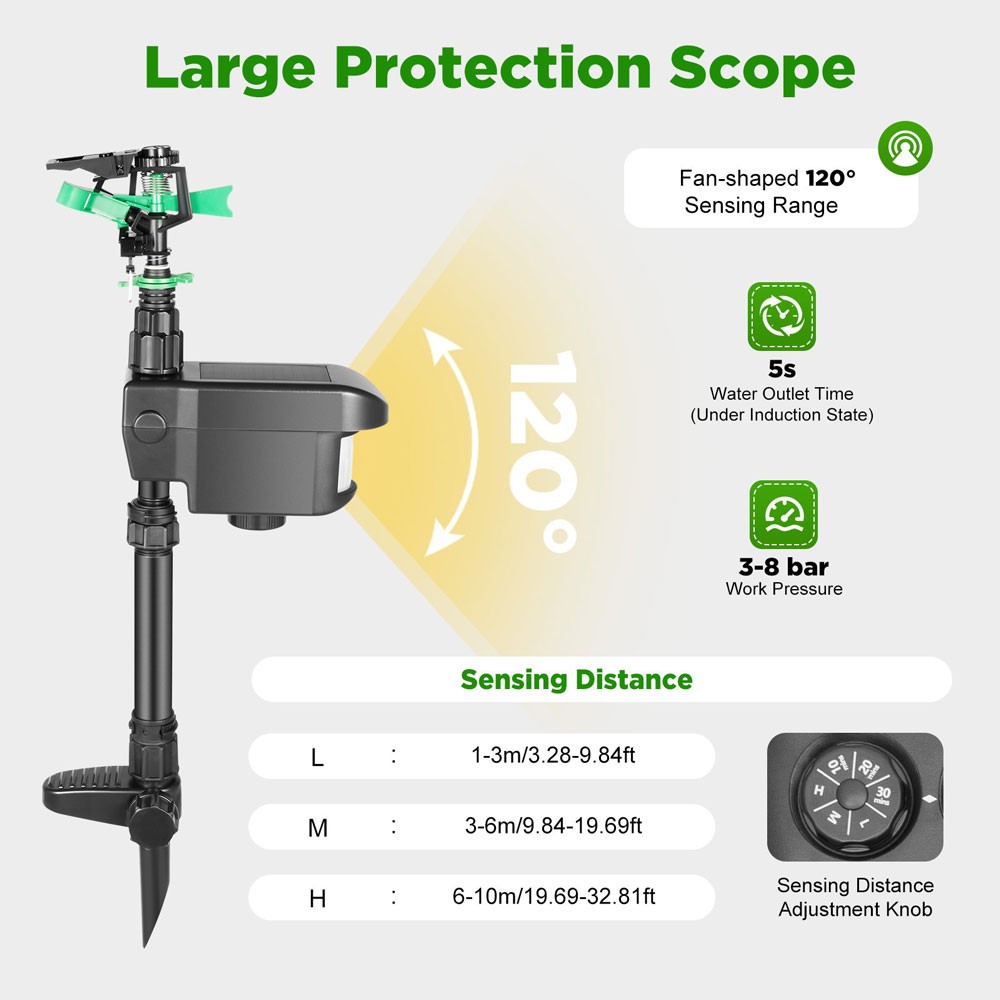 1PCS Solar Animal Repeller Water Sprinkler Sensor Motion Adjustable Durable