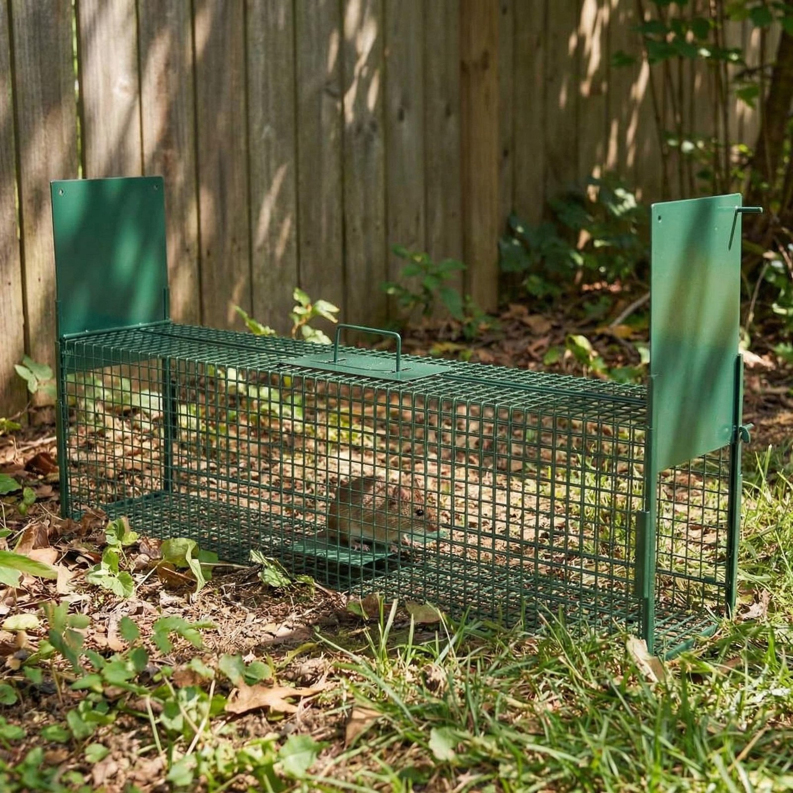 39in Humane Live Animal Trap Cage 2 Door Collapsible Steel Catch Cage w/ Handle