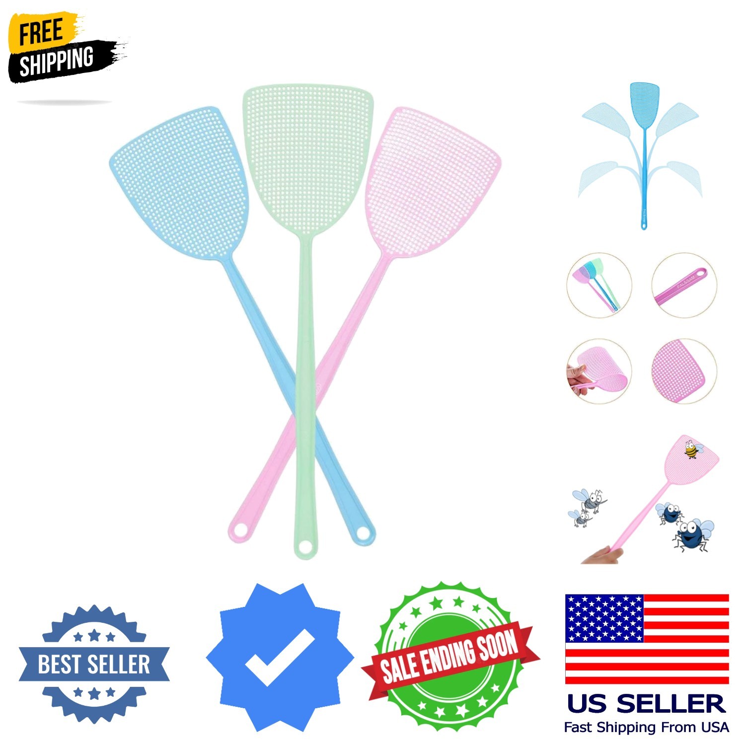 Fly Swatter, Strong Flexible Manual Swat Set Pest Control, Assorted Colors 3 …
