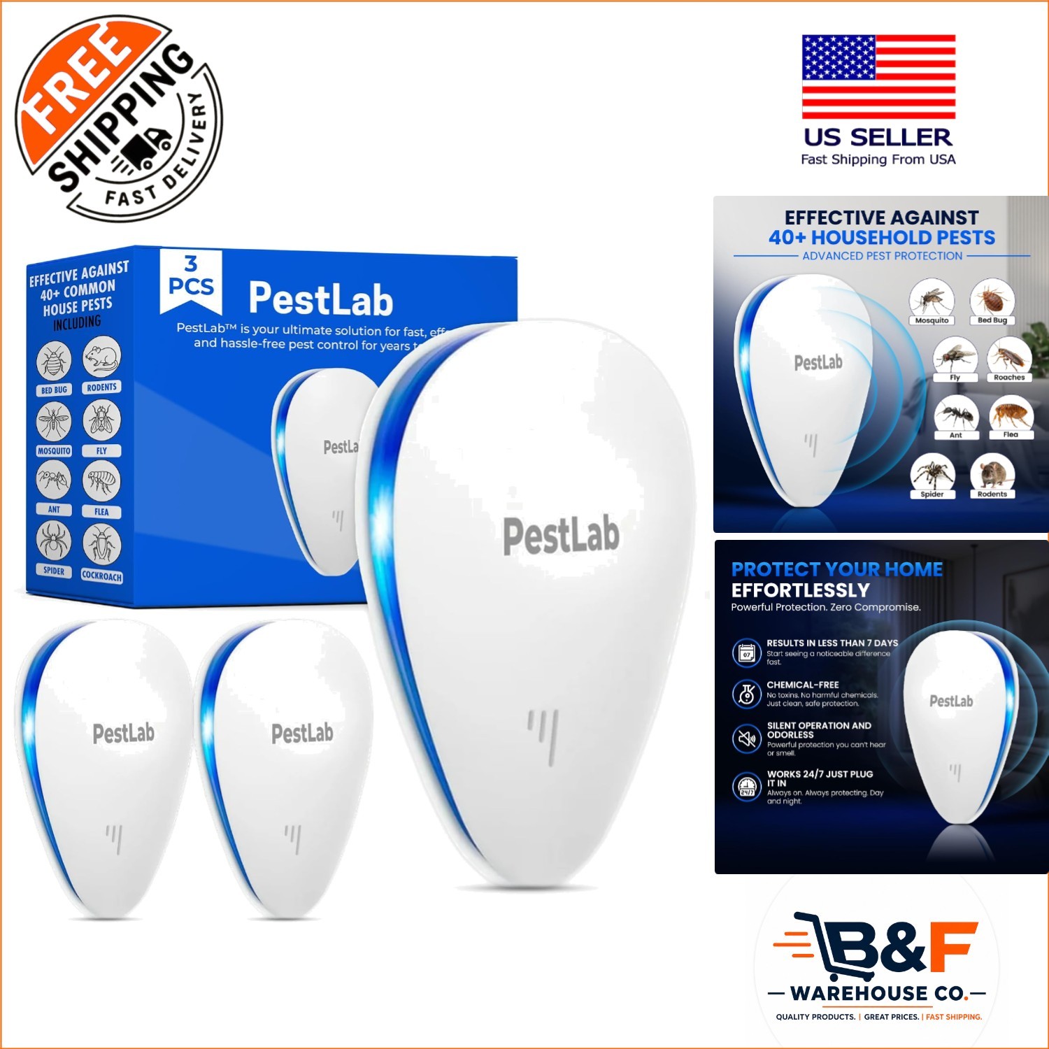 Indoor Plug-In Ultrasonic Pest Control – 3 Pack for 900 Sq Ft Multi-Room Defense