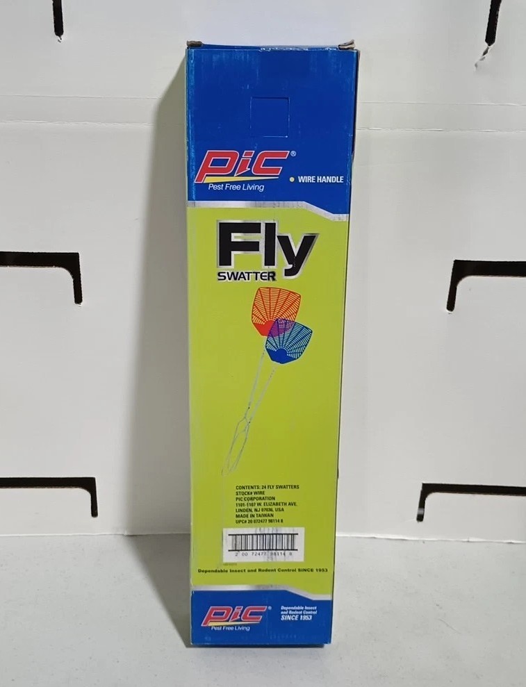 Pack Of 24 PIC Plastic Assorted Colors Metal Handle Fly Swatters
