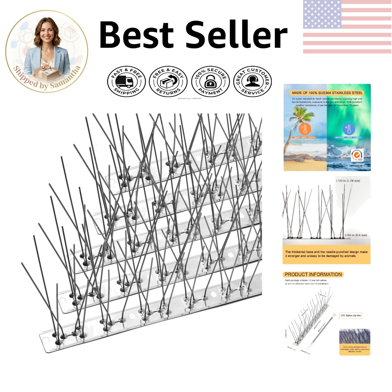 Modern Stainless Steel Bird Spikes – Effective 17ft Pigeon Defense Solution