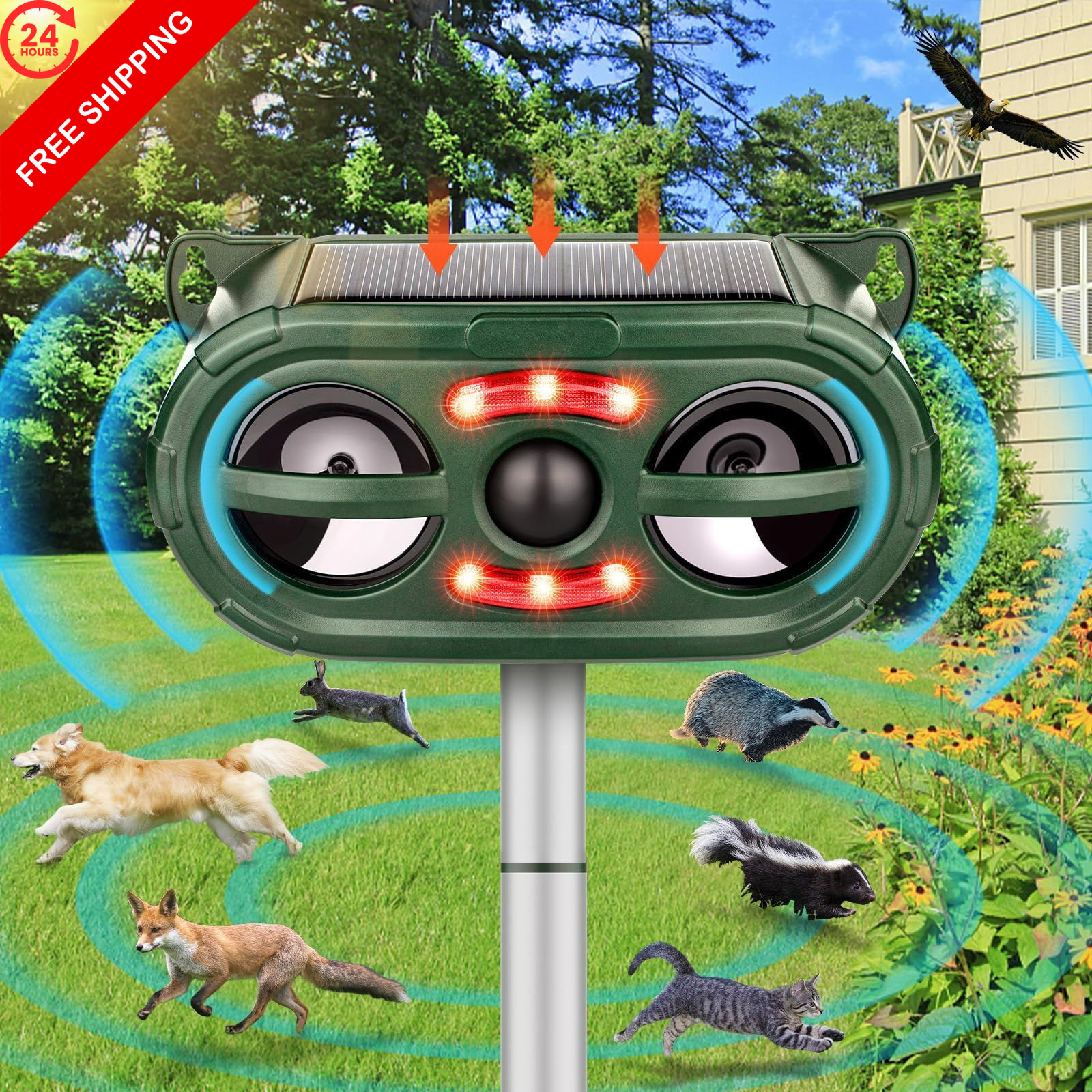 Squirrel Repeller Outdoor, Ultrasonic Cat & Deer Repellent with 1 Pcs, Green