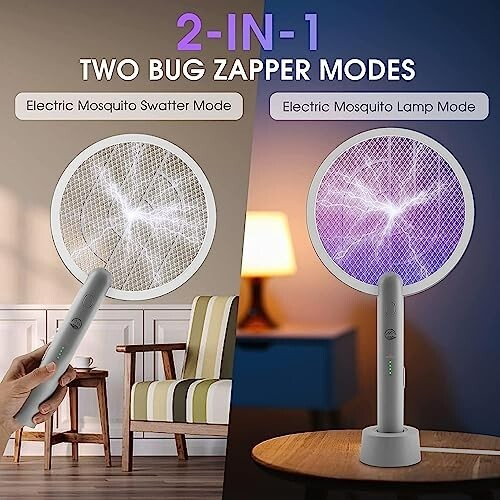 Electric Fly Swatter Racket 2 Pack, Mosiller 2 in 1 Bug Zapper with Auger USB Re