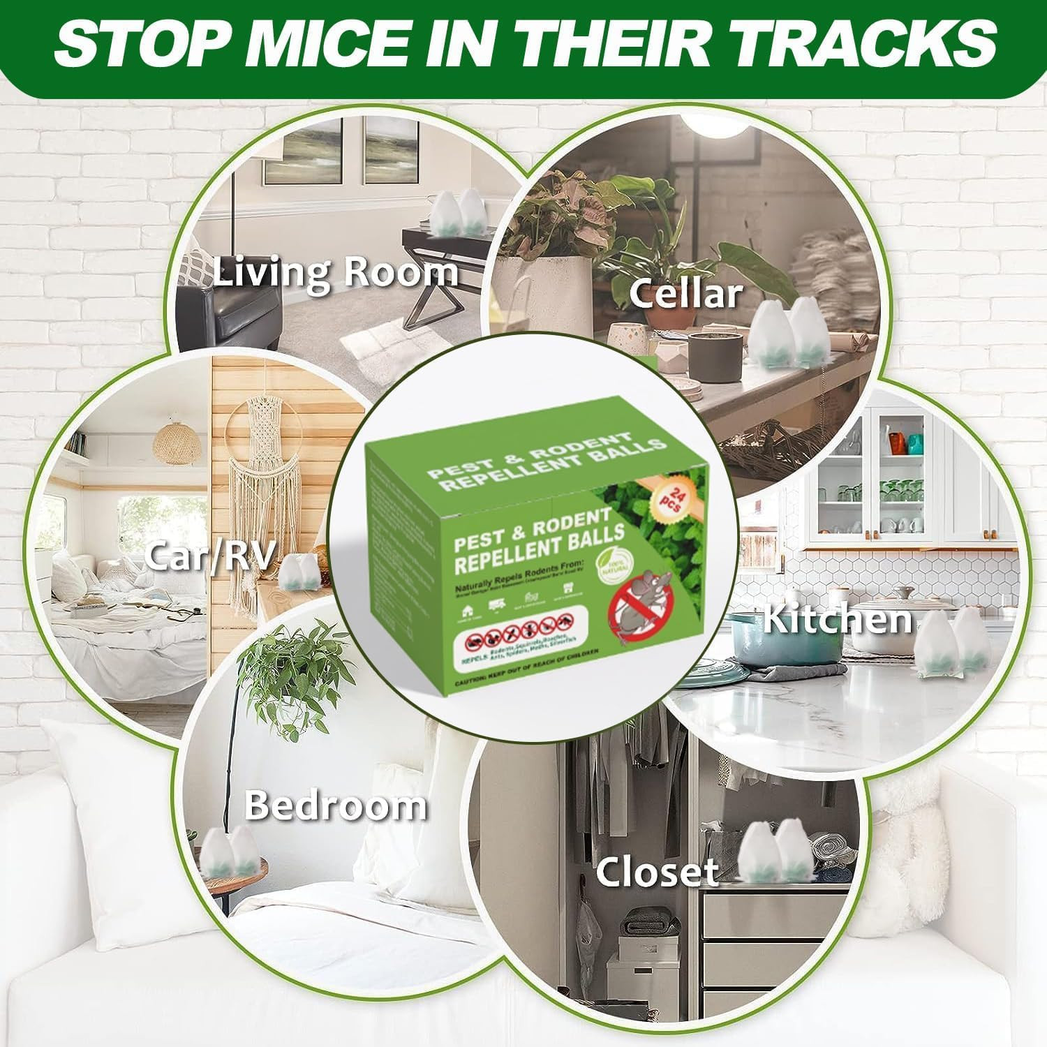Mouse Deterrent Balls for Indoor Outdoor Areas, 24 Pack Peppermint Oil Scent Pou