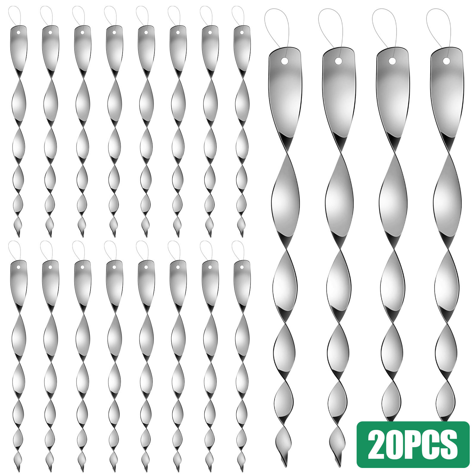 20PCS 11.4″ Hanging Bird Repellent Rods Reflective Wind Spinners Outdoor Garden