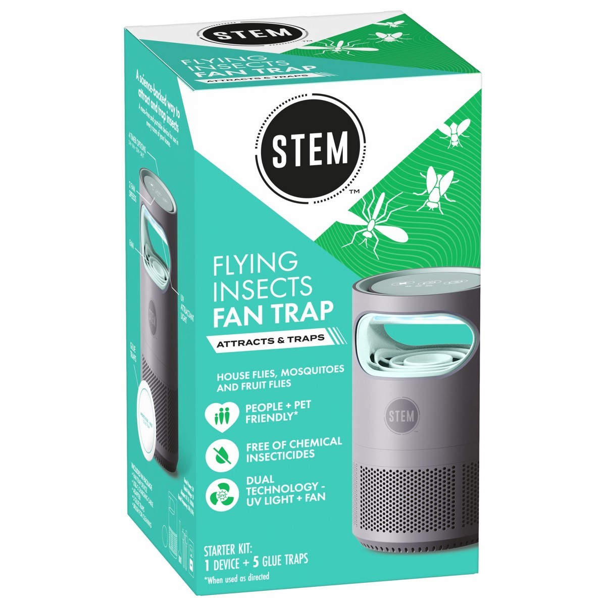 STEM Electric Fan Fruit Fly, Gnat & Fly Trap Starter Kit – 1 Unit + 5 Glue Traps