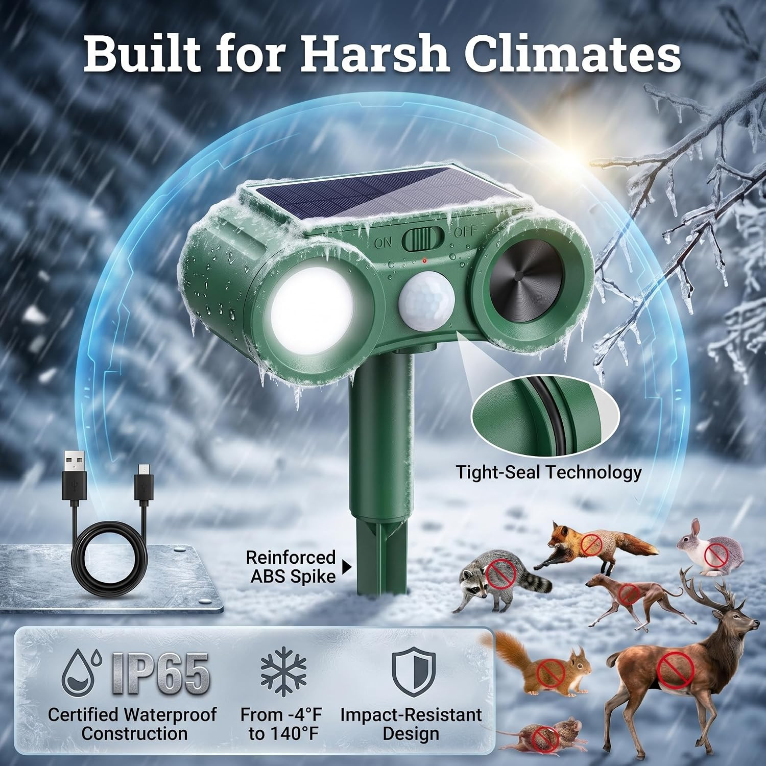 2026 Solar Ultrasonic Animal Repellent Outdoor 4 Pack Deer Squirrel Deterrent wi