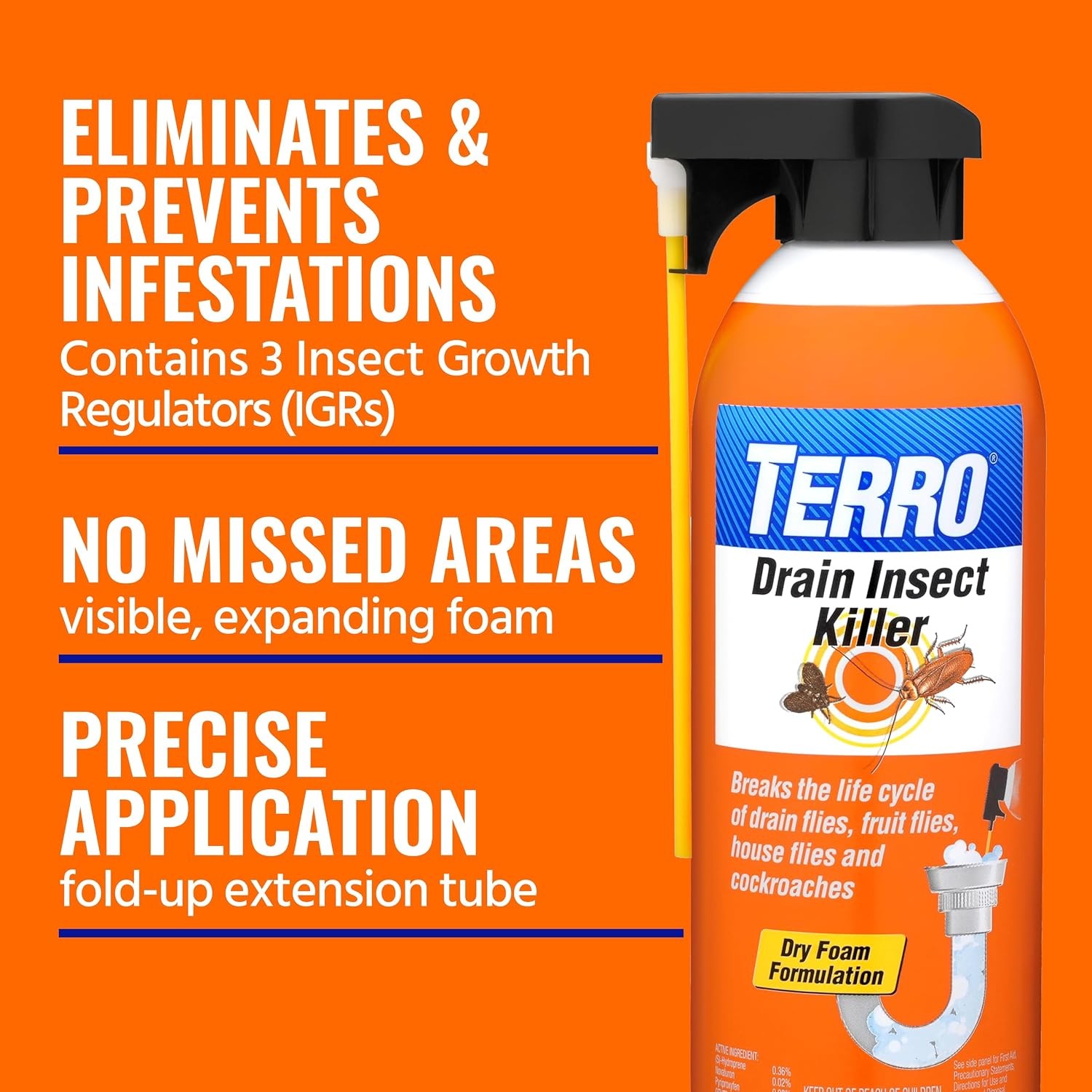 TERRO Drain Insect Killer, 1-Pack, Foam Treatment for Indoor Infestations | Kill