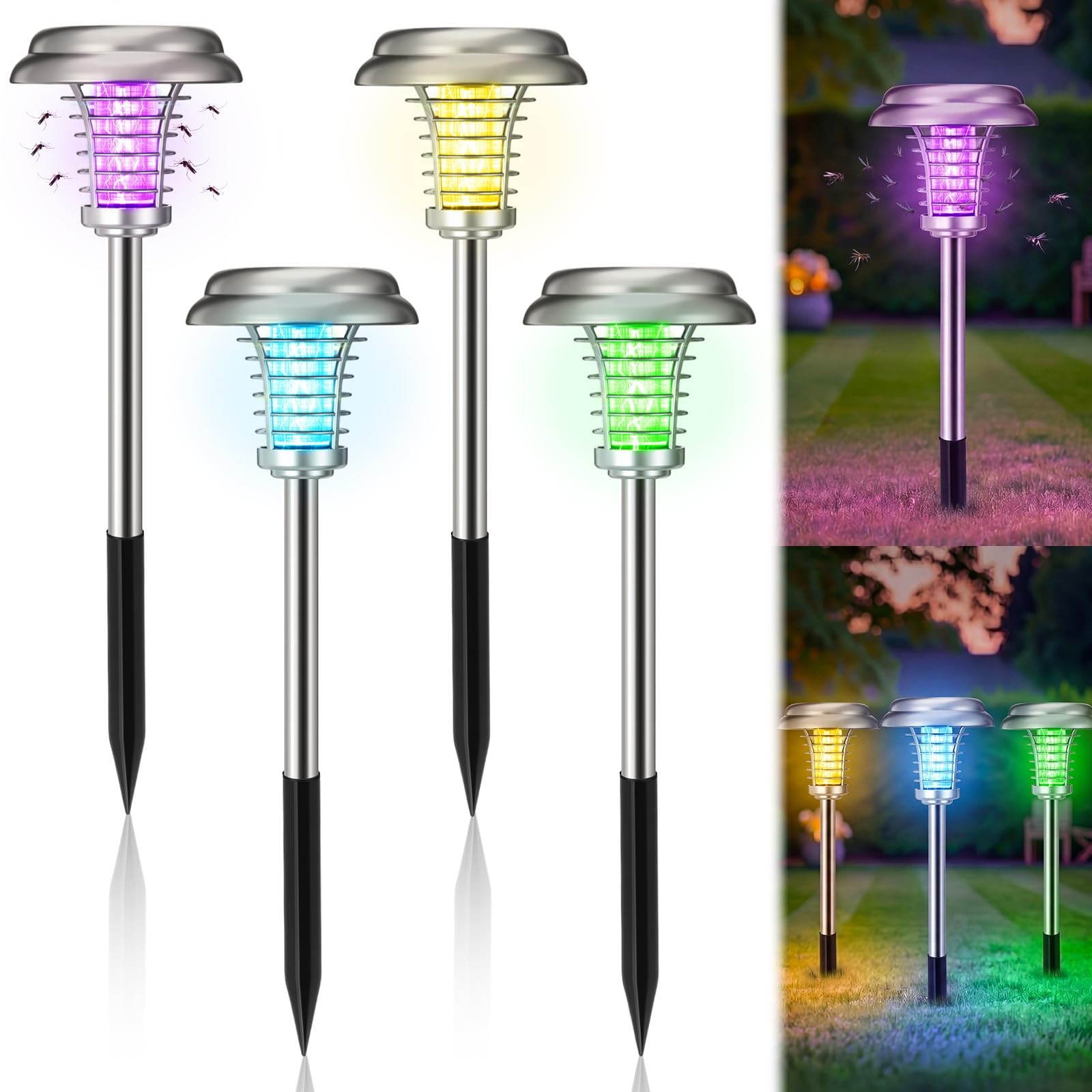 4 Pcs Solar Bug Zapper Outdoor Waterproof Mosquito Repellent Light Solar Powe…