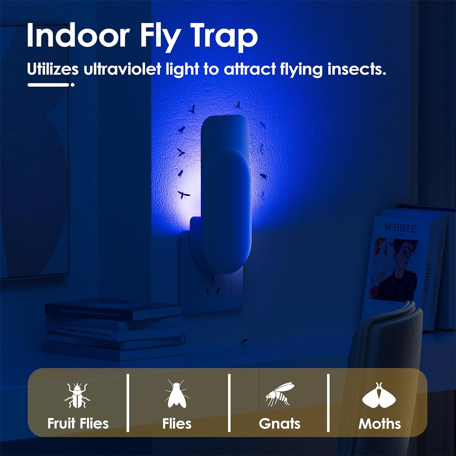 Flying Insect Trap, 2 in 1 Indoor Plug-In Fruit Fly Trap, 1 Trap White and 6 Glu
