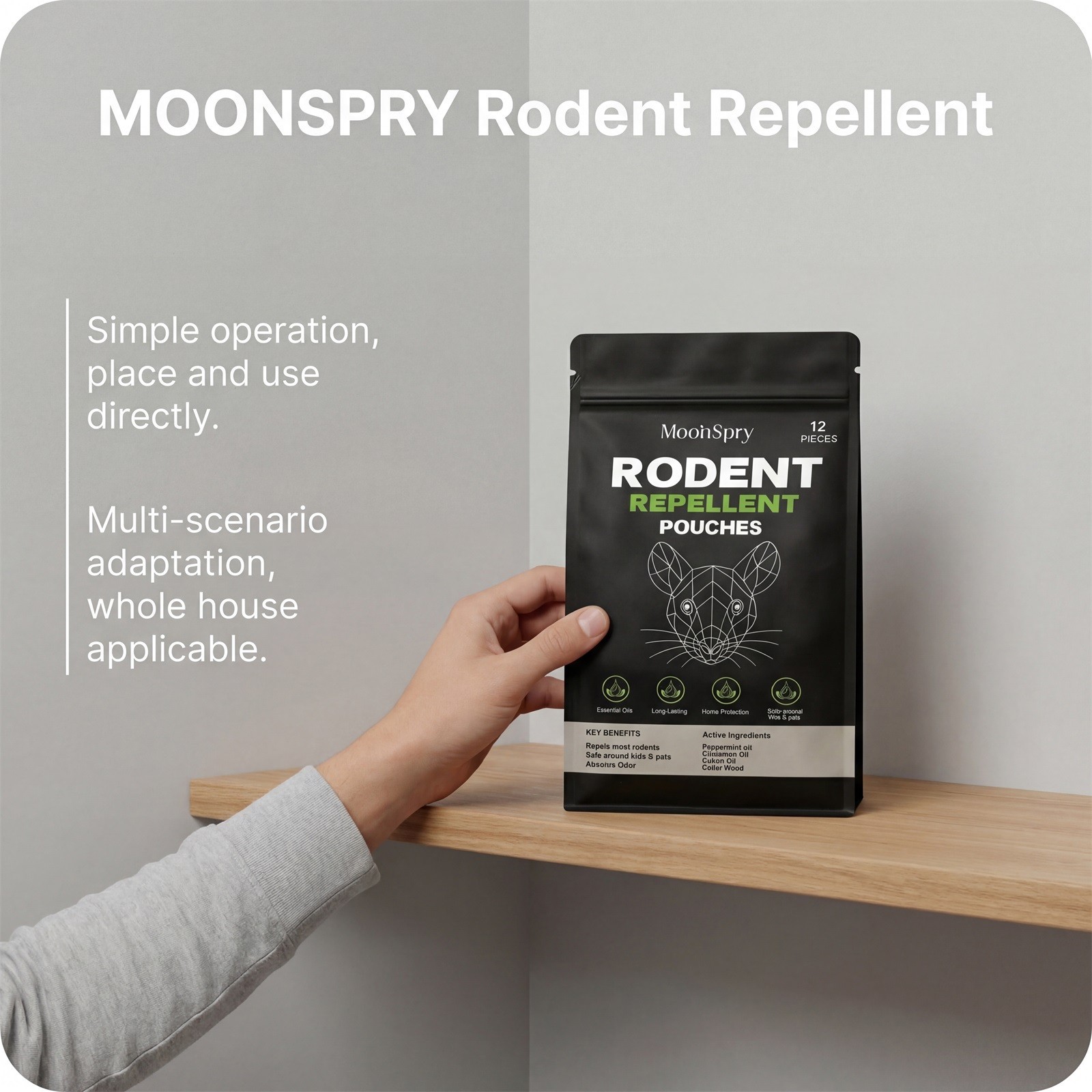 Rodent Repellent Pouches Mice Deterrent, Peppermint Cedarwood for Home RV Garage