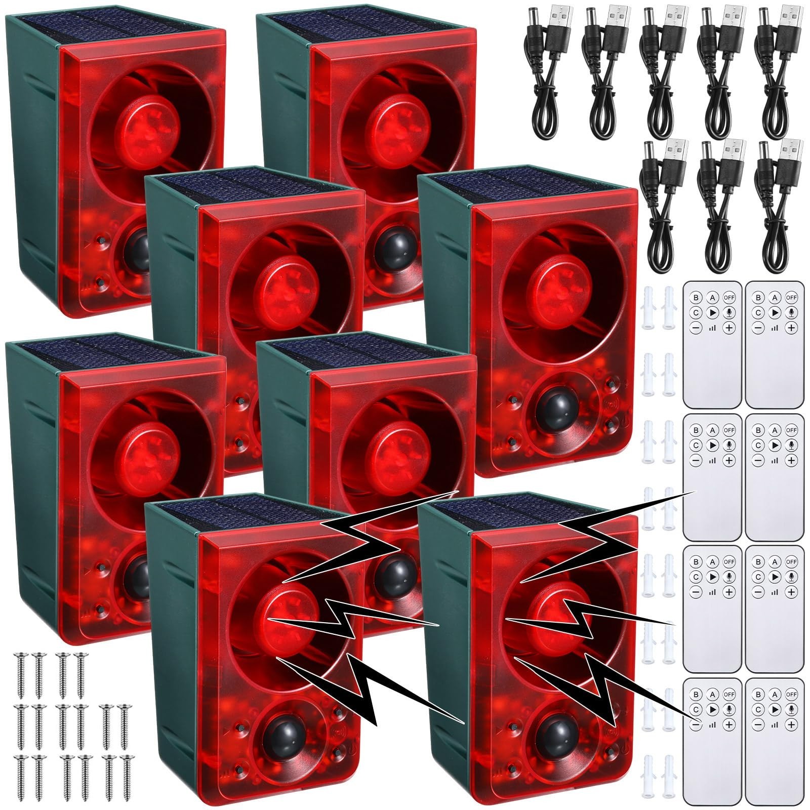 4 Pcs Solar Motion Sensor Alarm – Animal Deterrent, 130dB Sound, USB Control, 3