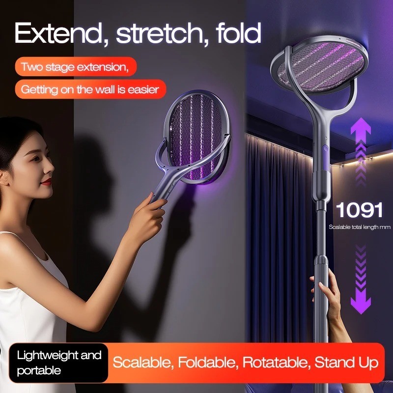 6-in-1 Electric Fly Swatter Bug Zapper Mosquito Racket with Extendable Handle US