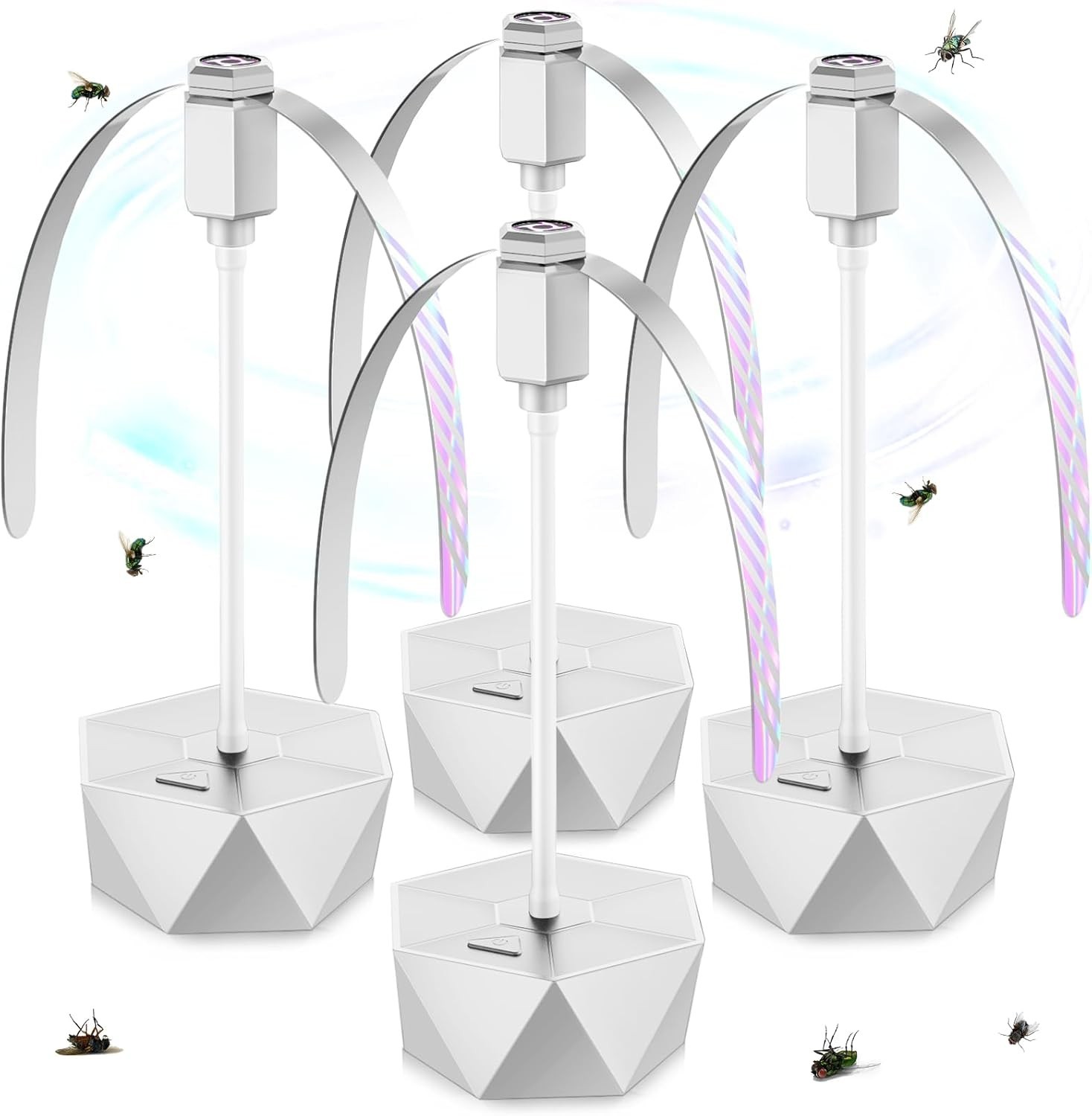 Modern Silver Fly Repellent Fans for Tables – 4 Pack with Safe, Soundless Design