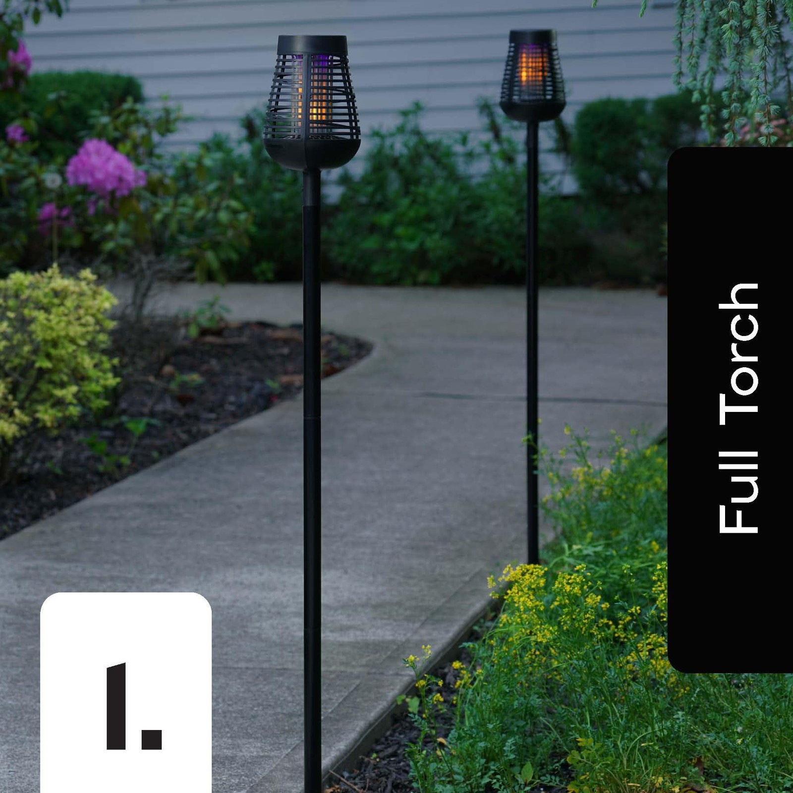 PIC Solar Bug Zapper Twin Pack 600V Insect Trap LED Flame Outdoor Weatherproof