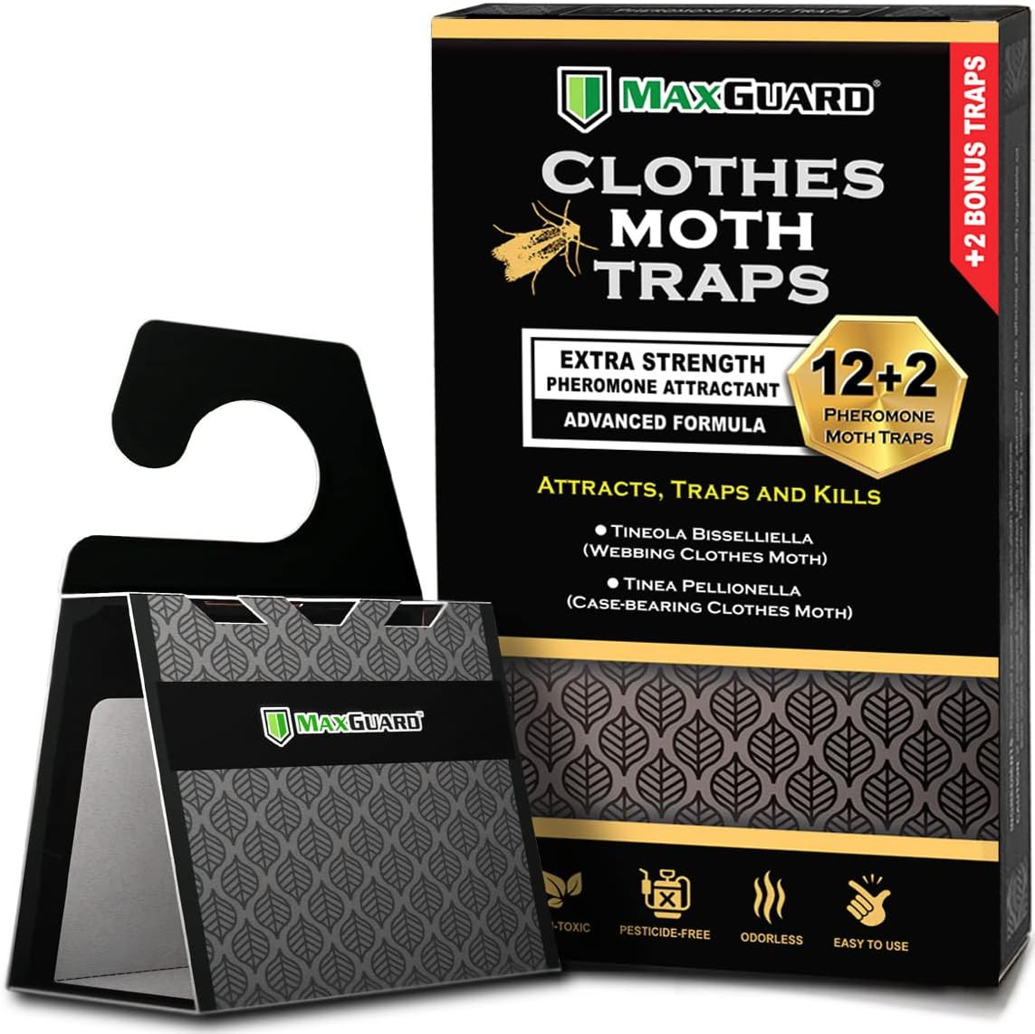 Clothes Moth Traps (12+2 Free) – Extra Strength Pheromones, Non-Toxic Sticky Glu
