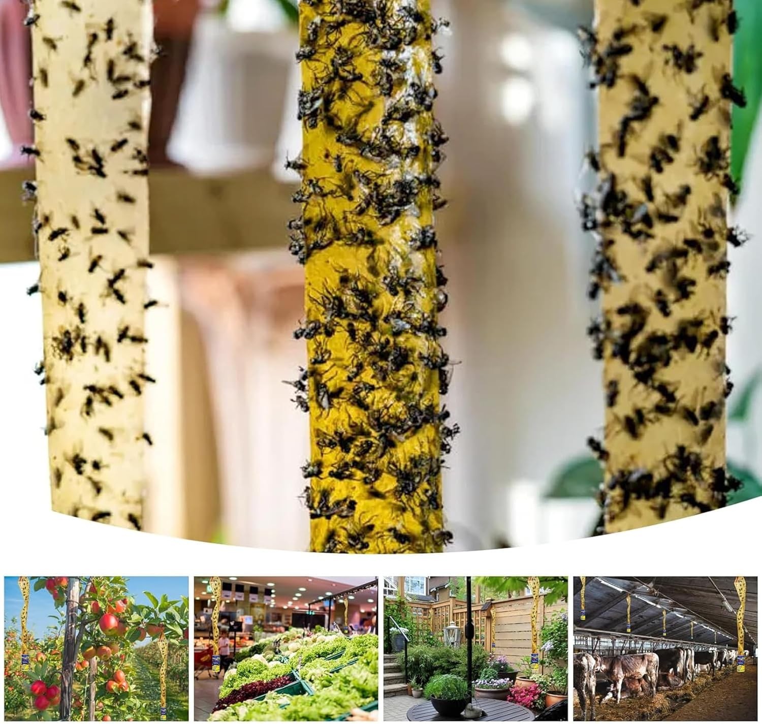 60 Pack Sticky Fly Strips Hanging Ribbon Paper Traps Indoor Outdoor Gnat Catcher