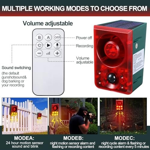 4 Pcs Solar Motion Sensor Alarm – Animal Deterrent, 130dB Sound, USB Control, 3