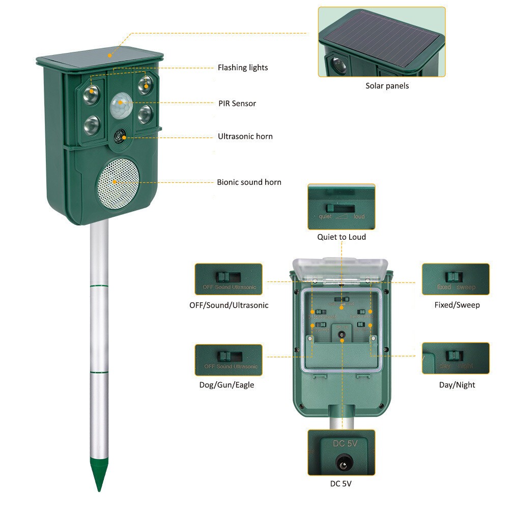 1pcs Smart Ultrasonic Animal Repeller Outdoor Solar