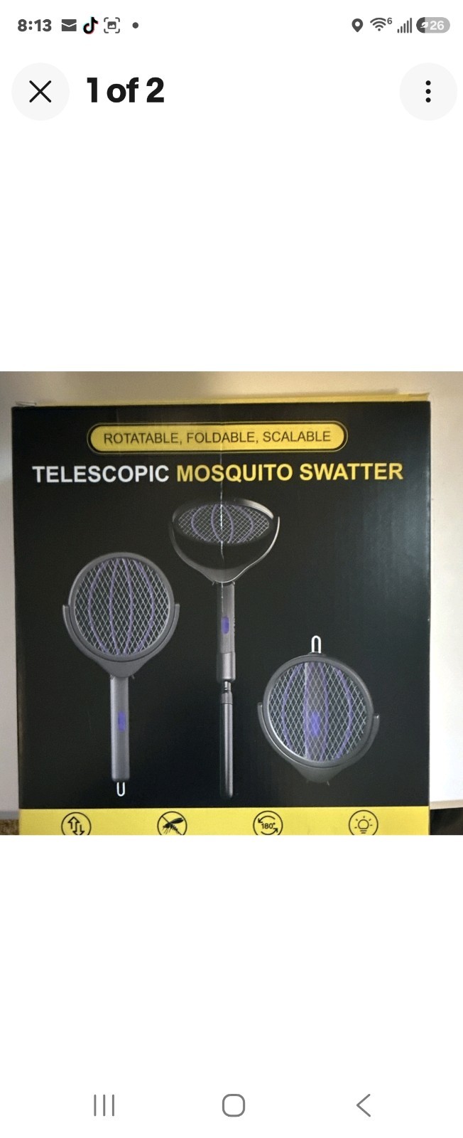 Telescopic Mosquito Swatter Manual Extendable Foldable Rotatable Gray/Purple