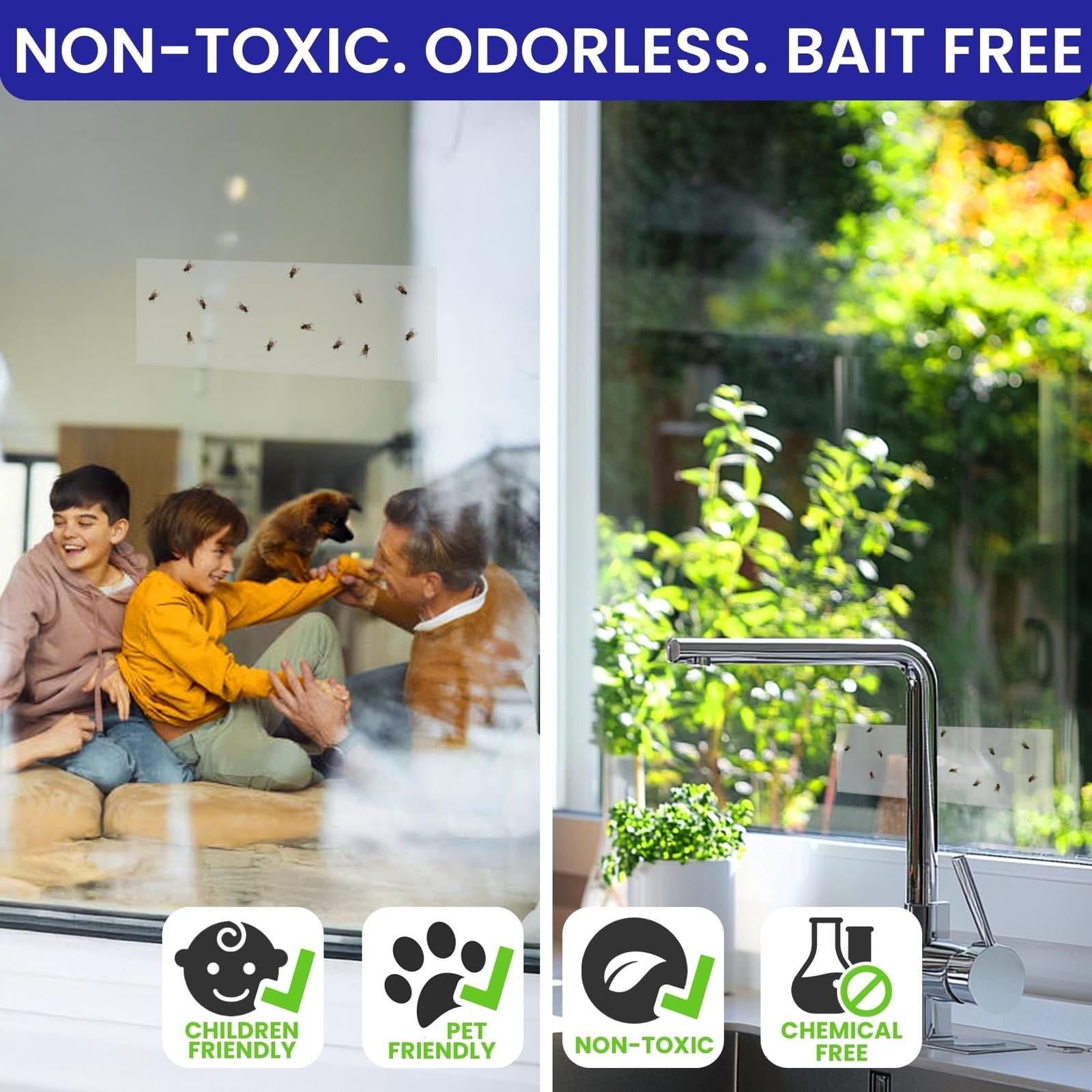 50 Pack Window Fly Traps Sticky Non-toxic Clear Fly Paper Indoor for Home&office