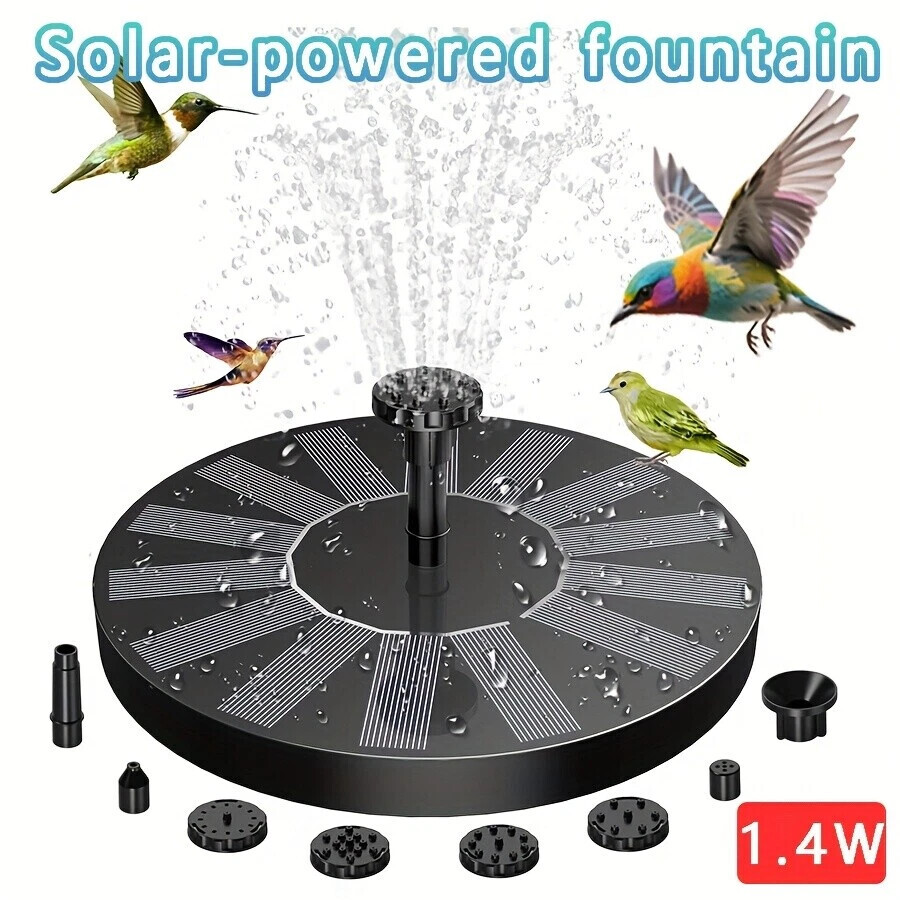 Solar Bird Bath Fountain with 6 Nozzles and Brackets,for Bird Bath,Ponds,Garden
