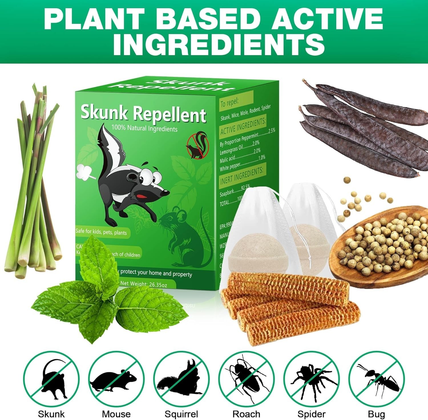 24 Pack Skunk Repellent Outdoor, Natural Peppermint Skunk Repellent Ball Humane
