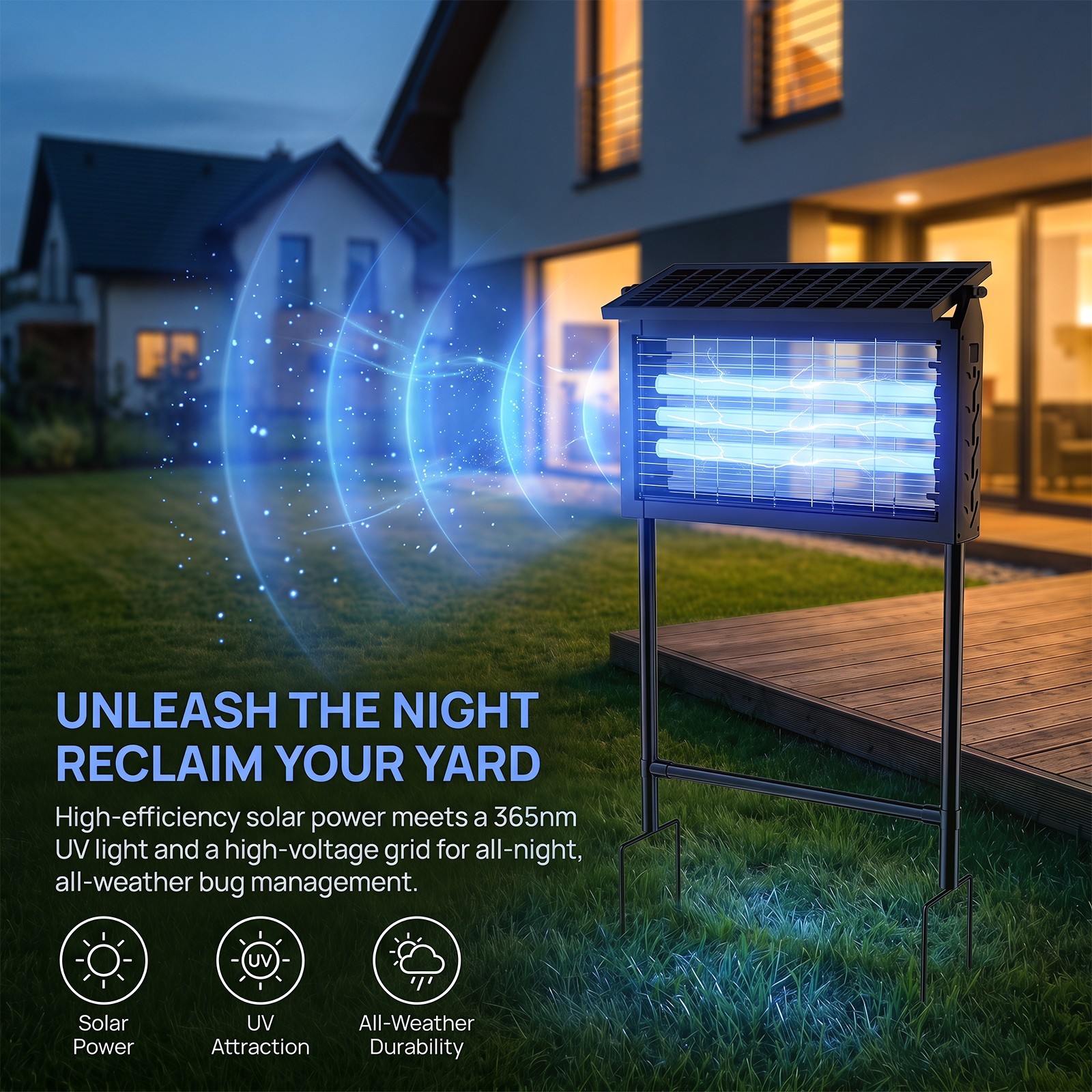 Solar Bug Zapper Outdoor Cordless Fly Trap Insect Zapper 4500V Mosquito Zapper