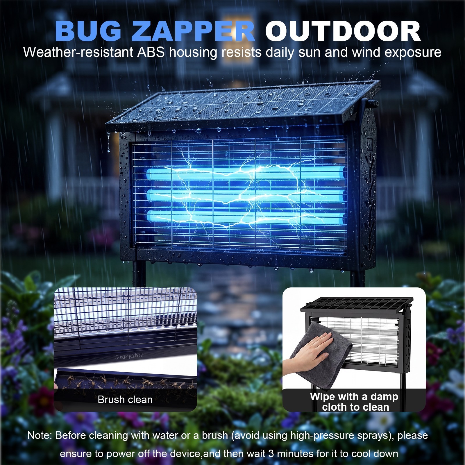 Solar Bug Zapper Outdoor Cordless Fly Trap Insect Zapper 4500V Mosquito Zapper，a