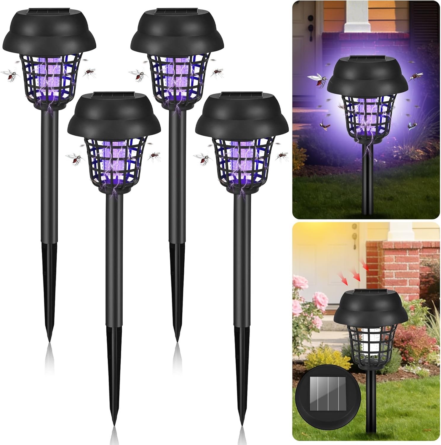 4Pack Solar Bug Zapper Outdoor Waterproof Mosquito Repellent Patio Trap & Killer
