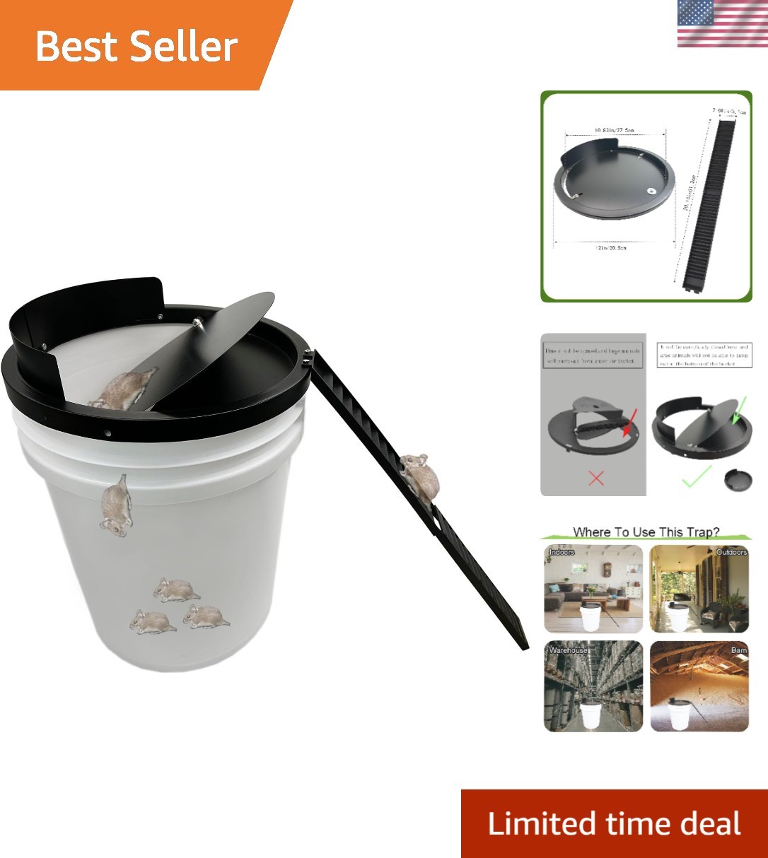 Child & Pet Safe 5-Gallon Bucket Lid Mouse Trap – Easy Installation & Durable