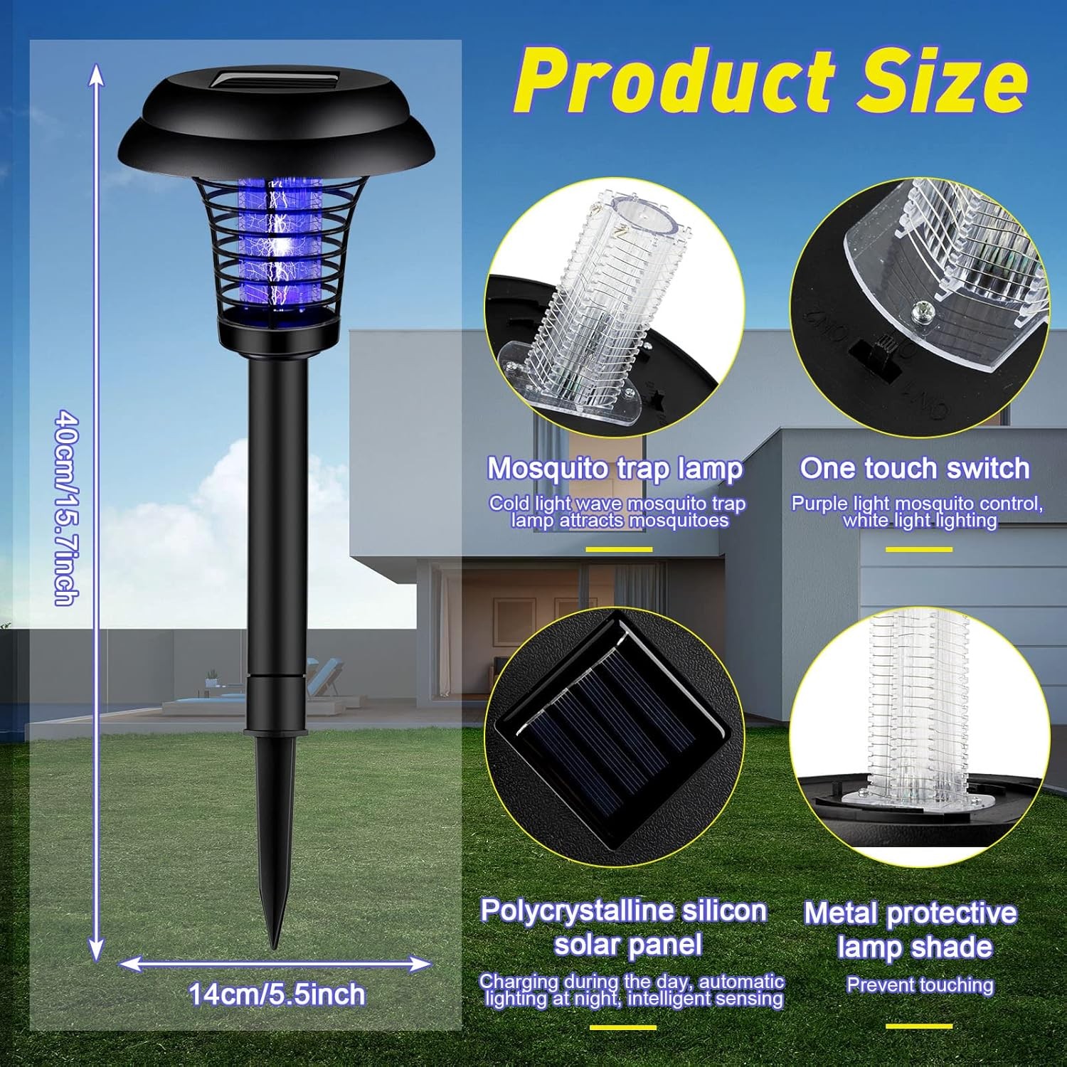 4 Pcs Solar Bug Zapper Waterproof Outdoor Mosquito Zapper Killer and Lighting Re