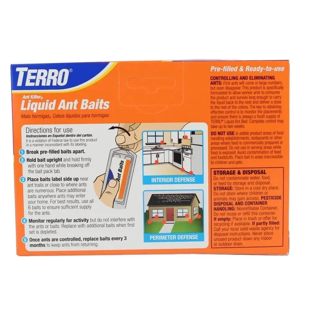TERRO Liquid Ant Killer Bait Outdoor Indoor Tray Traps Ready To Use T300 6PK NEW