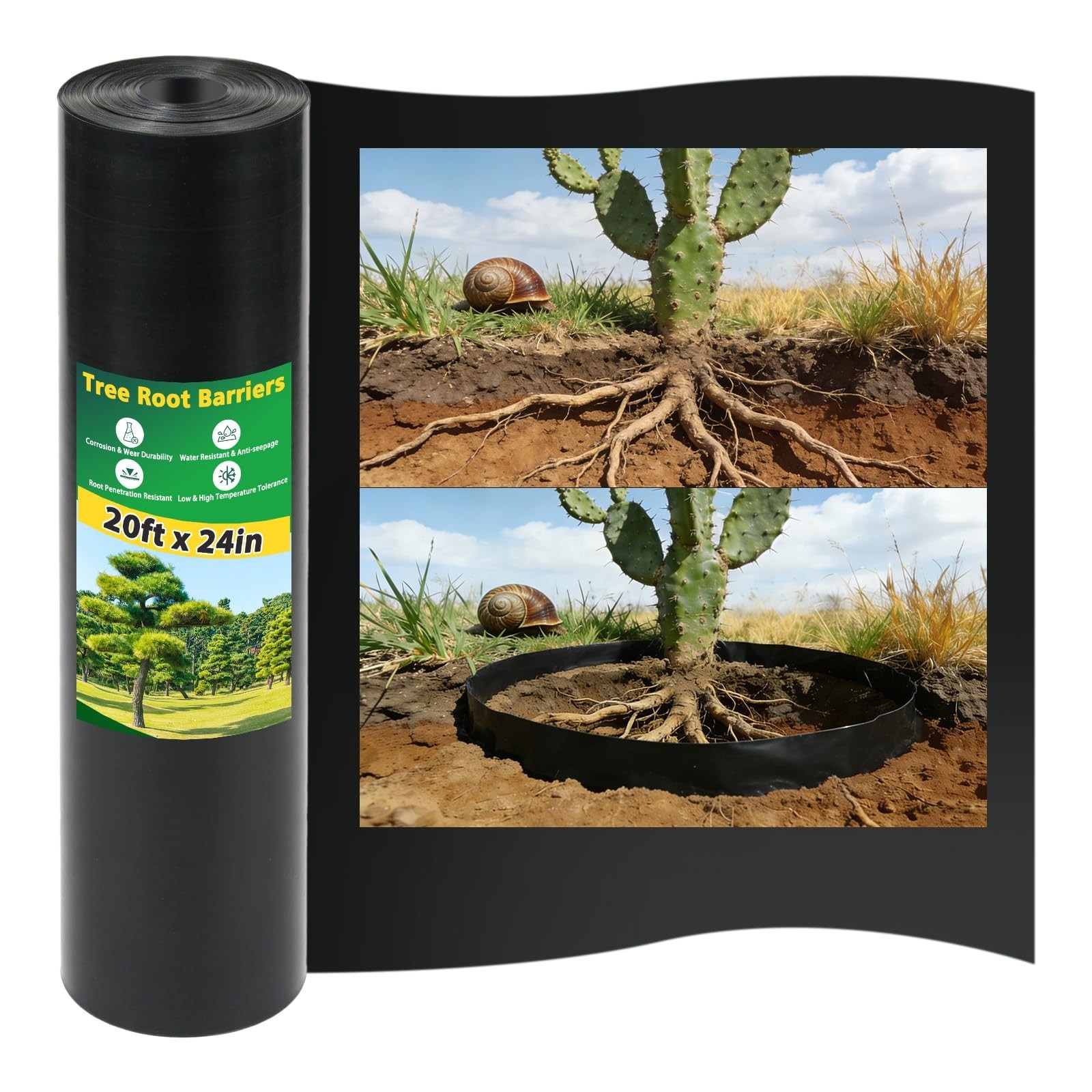 20ft Heavy-Duty Tree Root Barrier – 24in x 60mil Weed Blocker for Landscape Edgi