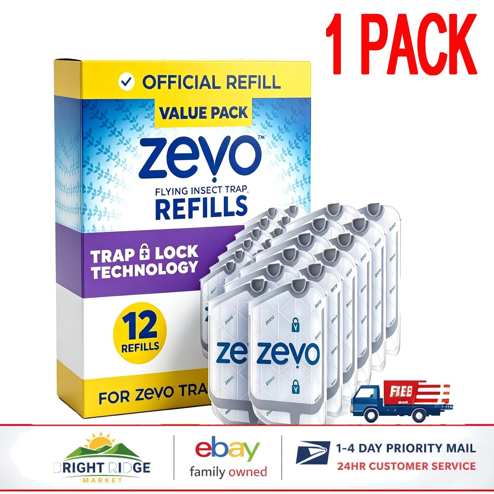 1 Pcs Zevo Flying Insect Trap Refill Cartridges Easy to Use 12 Refill Cartridges