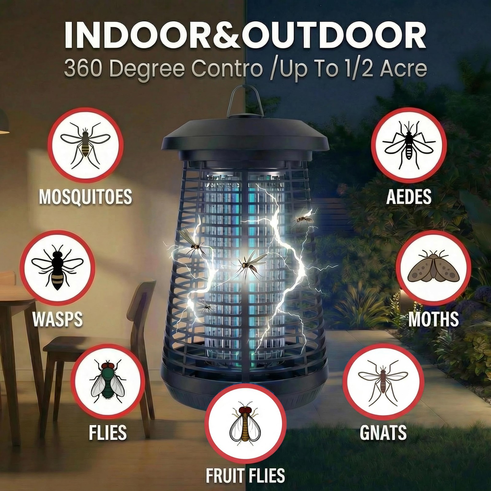 Bug Zapper Mosquito Repellent Outdoor,Mosquito Zapper Fly Killer Indoor Fly T…