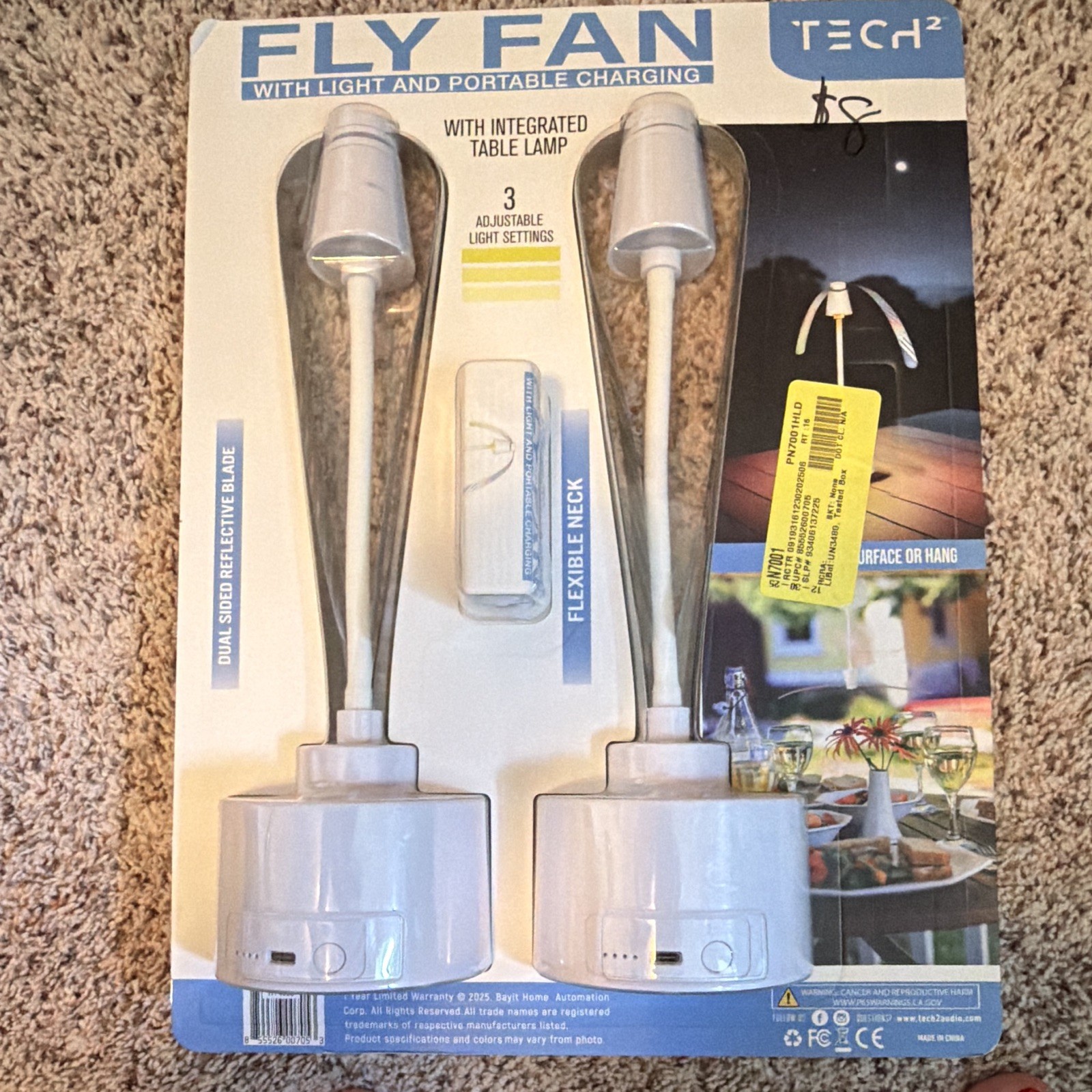 Tech2 Fly Fan 2 Pack White Rechargeable Outdoor Pest Repeller Table Lamp 5K Pr