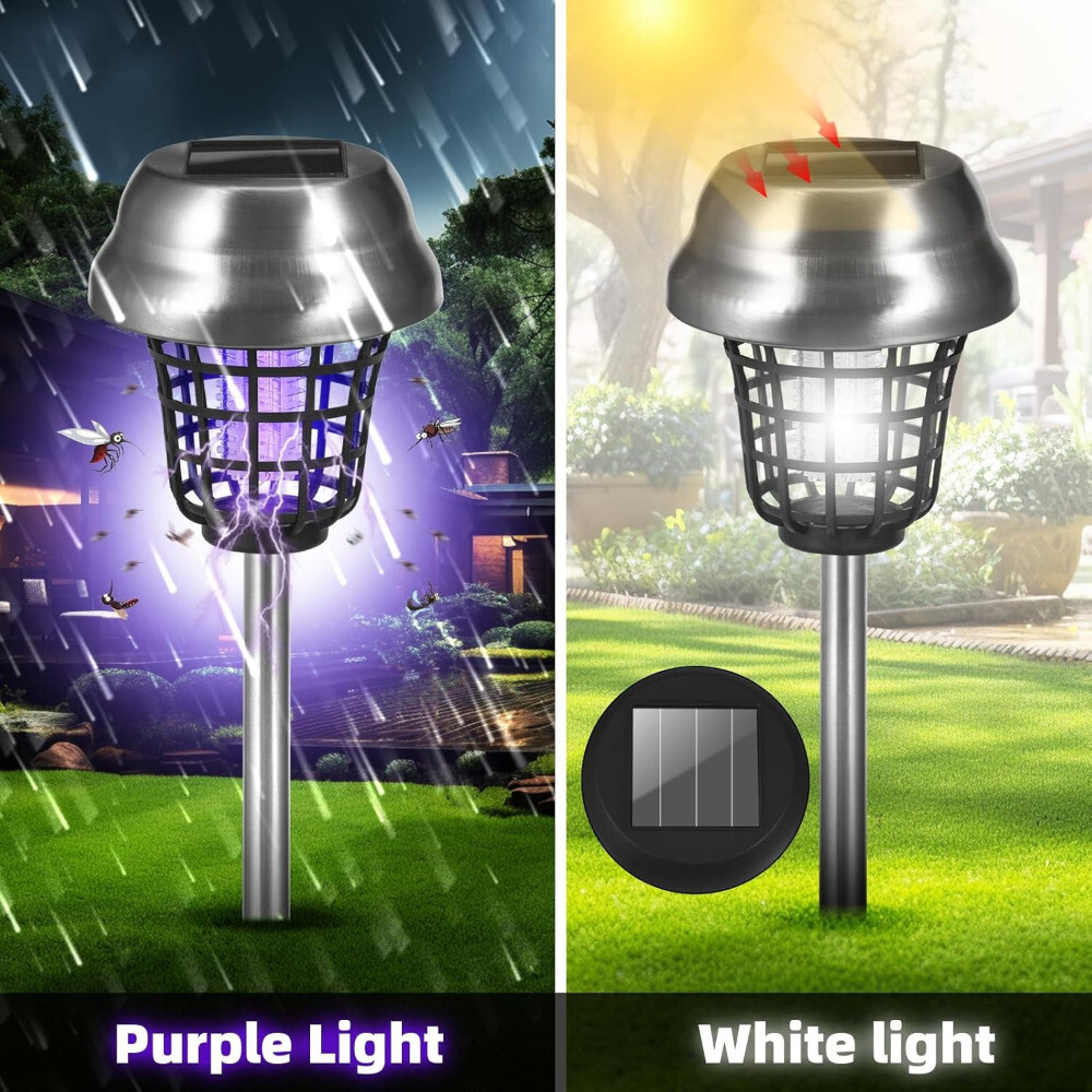 Large Solar Mosquito Lamp 2pcs – Stainless Steel LED Insect Zapper for Garden