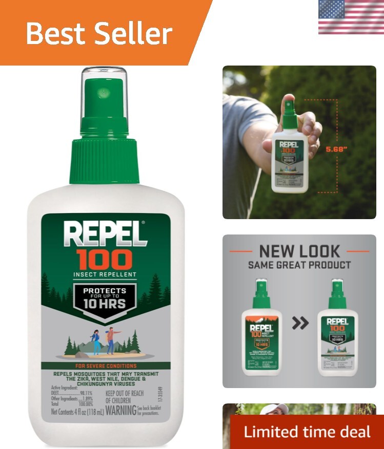 Repel Insect Repellent Spray 100% DEET 4oz – 10-Hour Protection for Outdoors