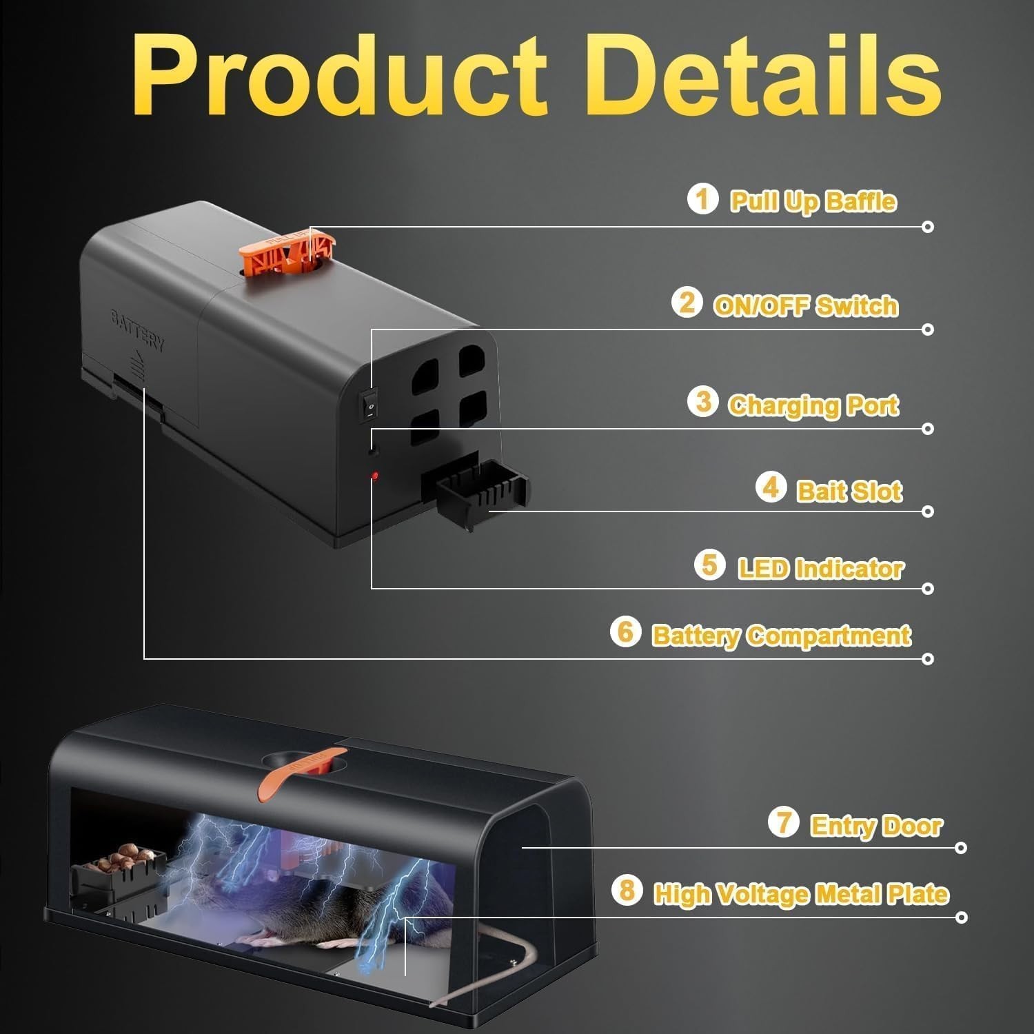 Upgraded Electronic Mouse Trap Control Kill Big Rat Pest Electric Rodent Zapper