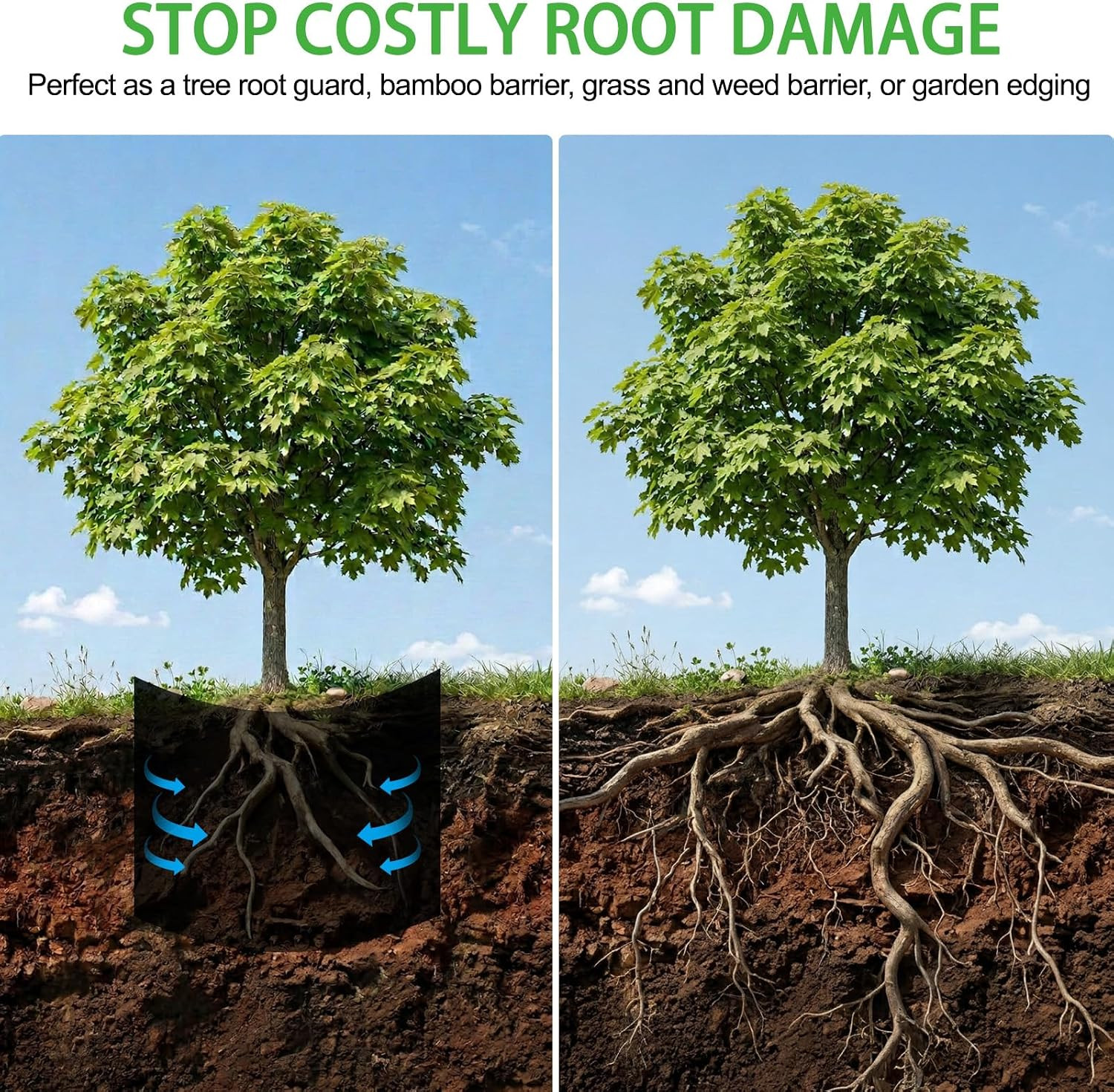 Tree Root Barrier 24In X 20Ft X 60Mil, Extra-Deep Recycled HDPE Bamboo & Tree Ro