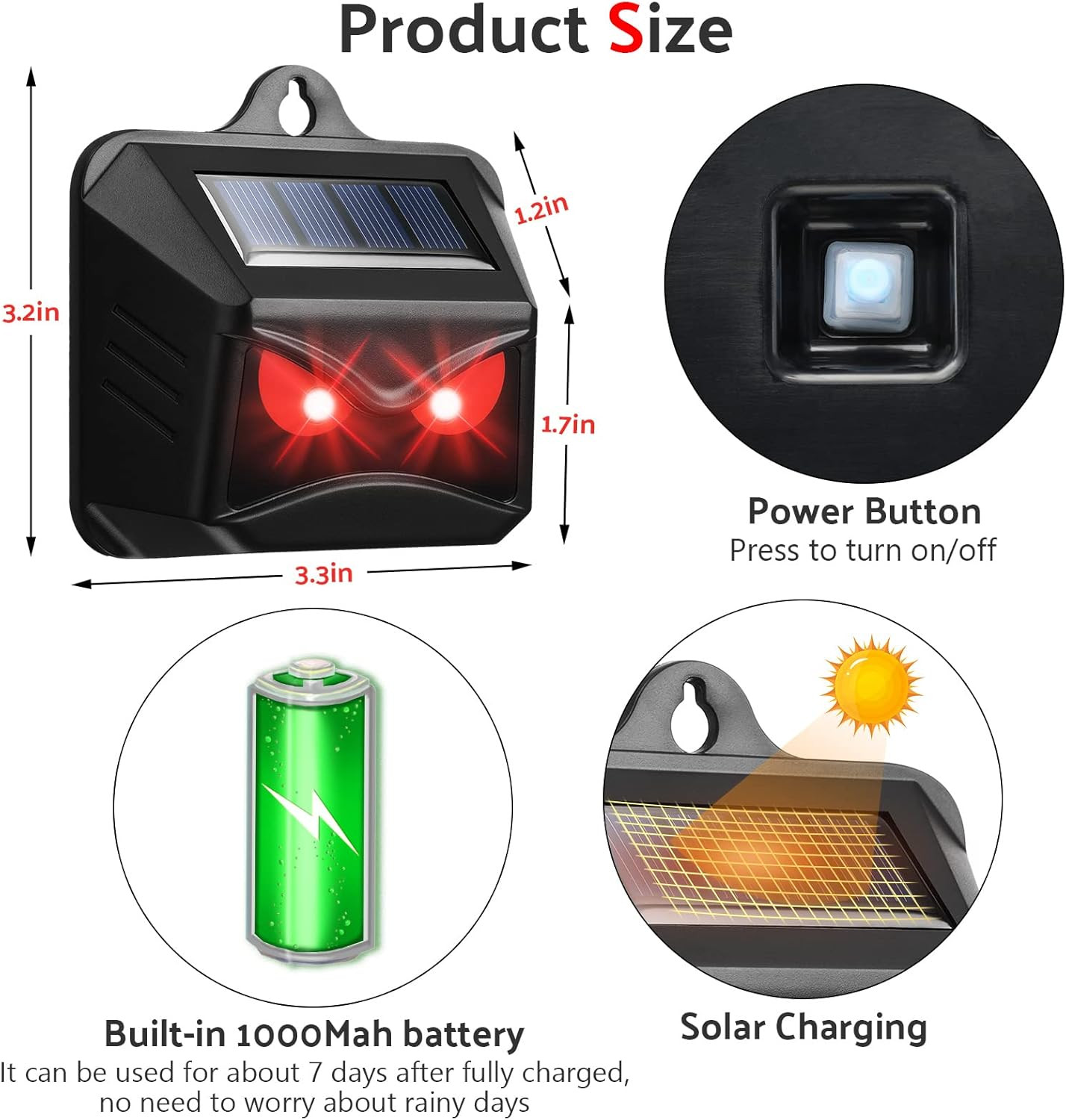 Solar Animal Repeller with Light Sensor for Garden, Yard & Farm – 18 Black