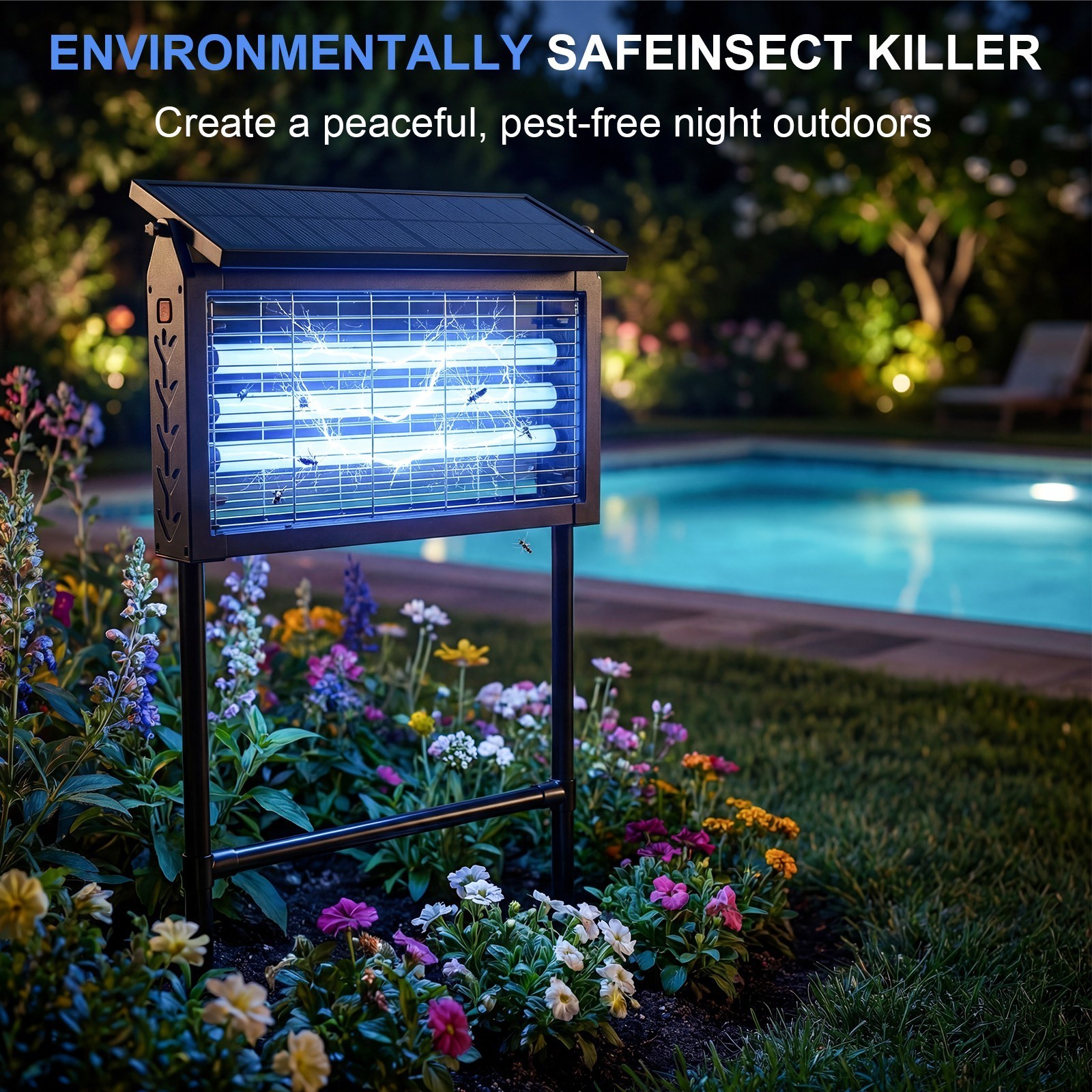 Solar Bug Zapper Outdoor Cordless Fly Trap Insect Zapper 4500V Mosquito Zapper，a