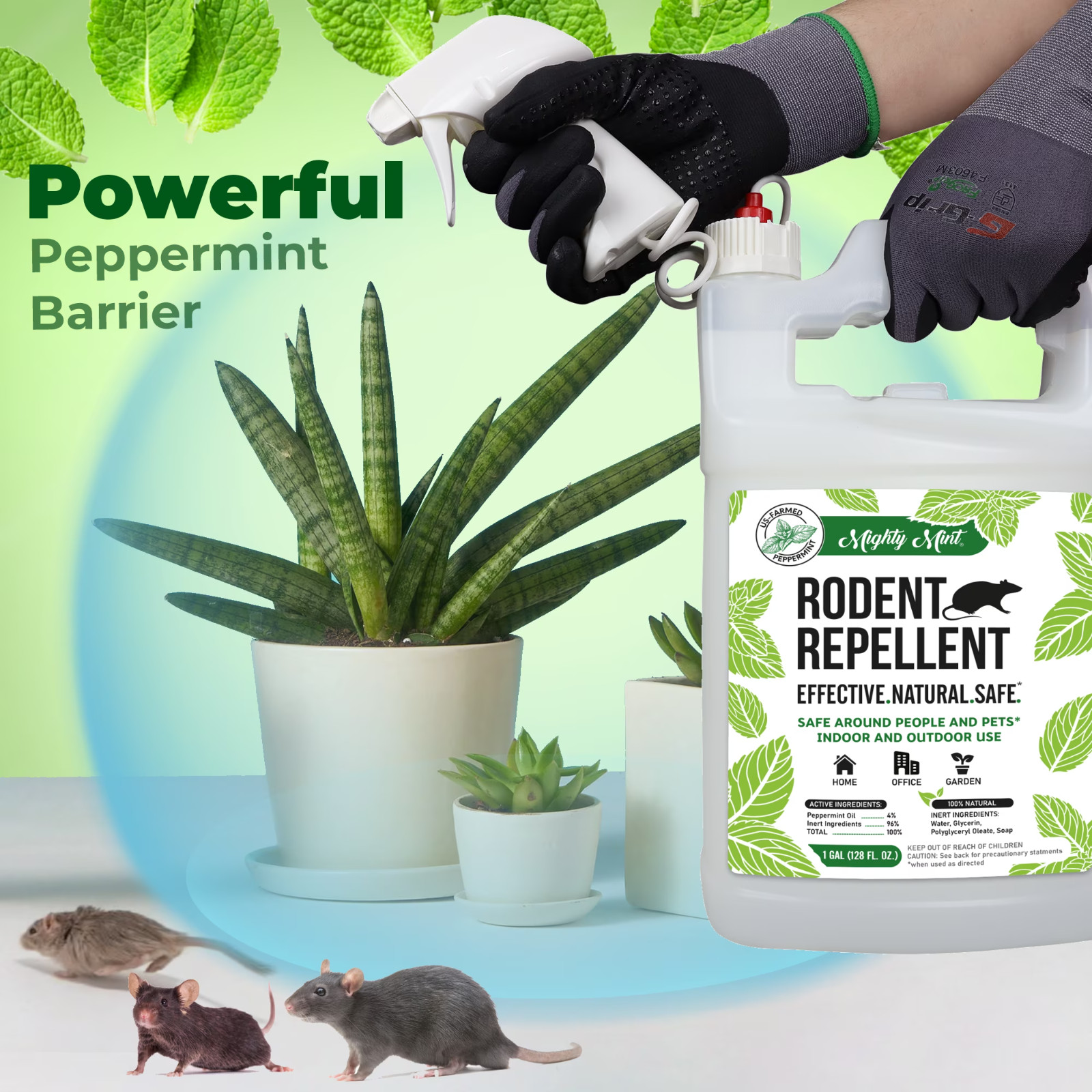 Mighty Mint Gallon (128 oz) Rodent Repellent Safe Peppermint Oil Spray